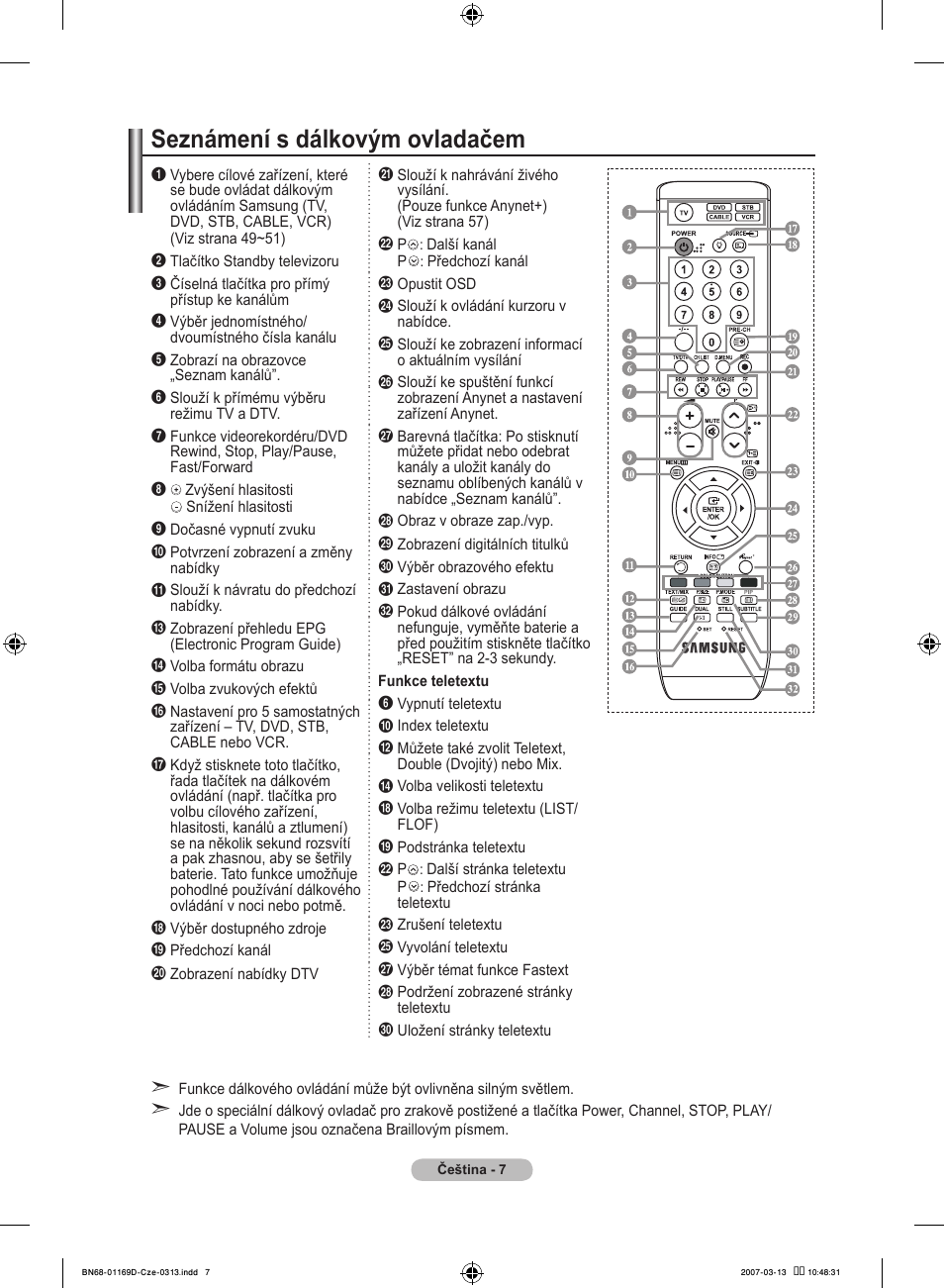 Seznámení s dálkovým ovladačem | Samsung LE40R88BD User Manual | Page 381 / 560