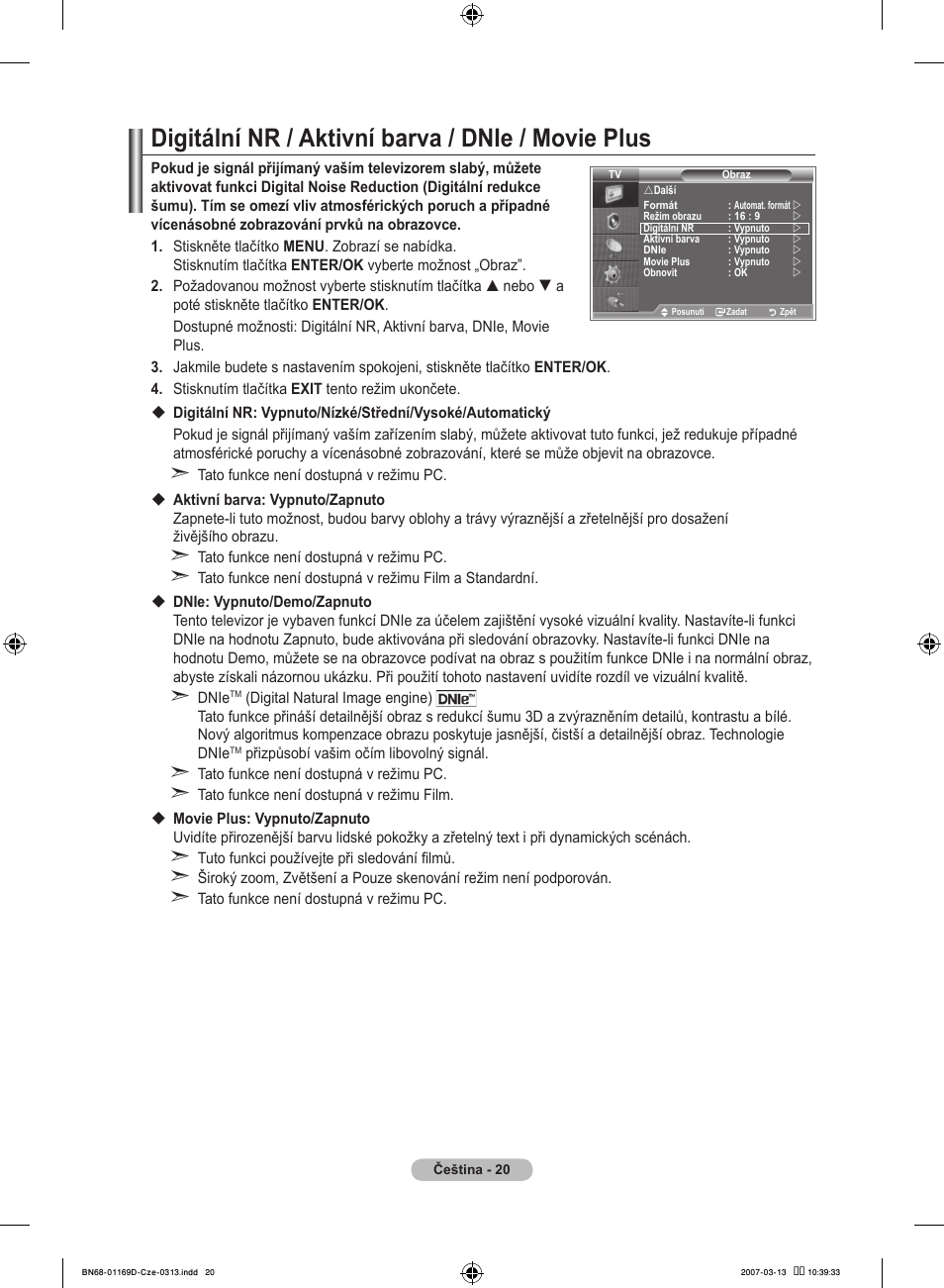 Digitální nr / aktivní barva / dnie / movie plus | Samsung LE40R88BD User Manual | Page 394 / 560