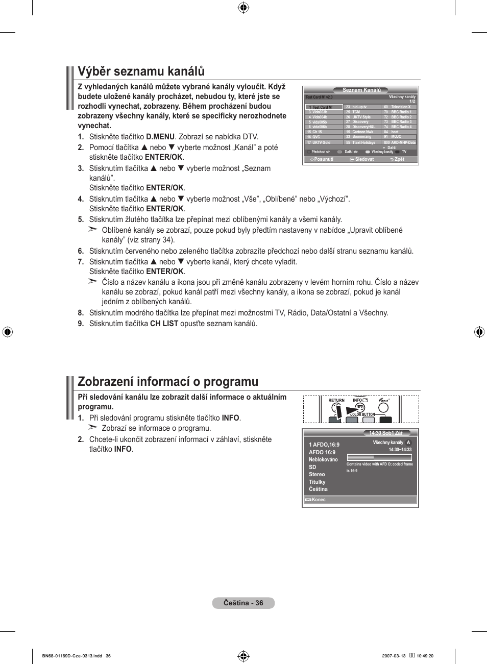 Výběr seznamu kanálů, Zobrazení informací o programu | Samsung LE40R88BD User Manual | Page 410 / 560