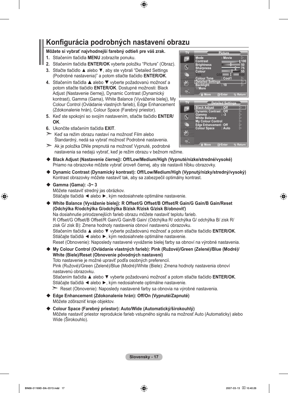 Konfigurácia podrobných nastavení obrazu | Samsung LE40R88BD User Manual | Page 453 / 560