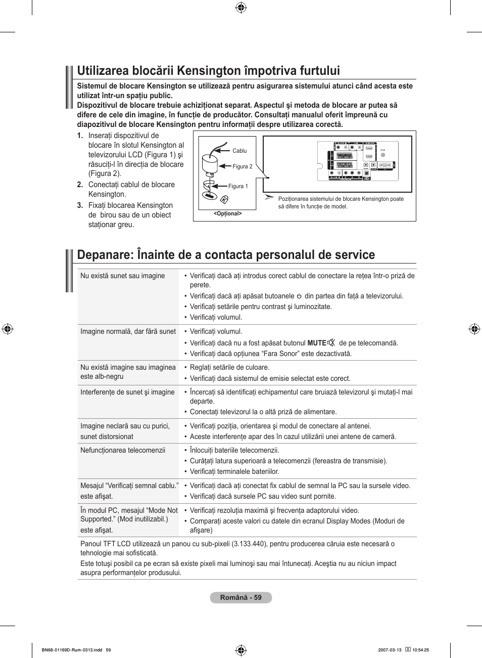 Utilizarea blocării kensington împotriva furtului | Samsung LE40R88BD User Manual | Page 557 / 560