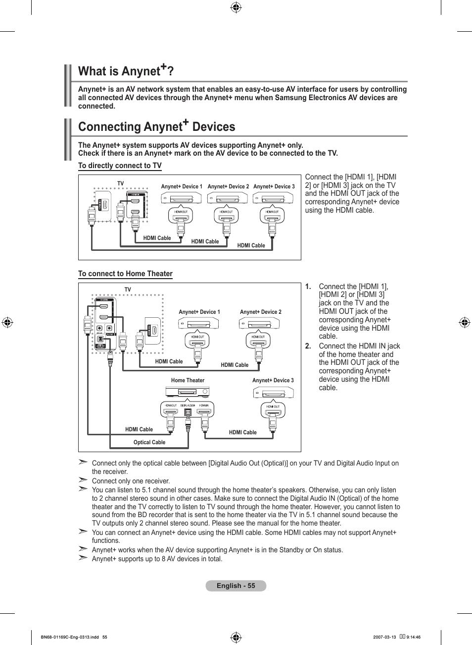 About anynet, What is anynet, Connecting anynet+ devices | Samsung LE40R88BD User Manual | Page 57 / 560