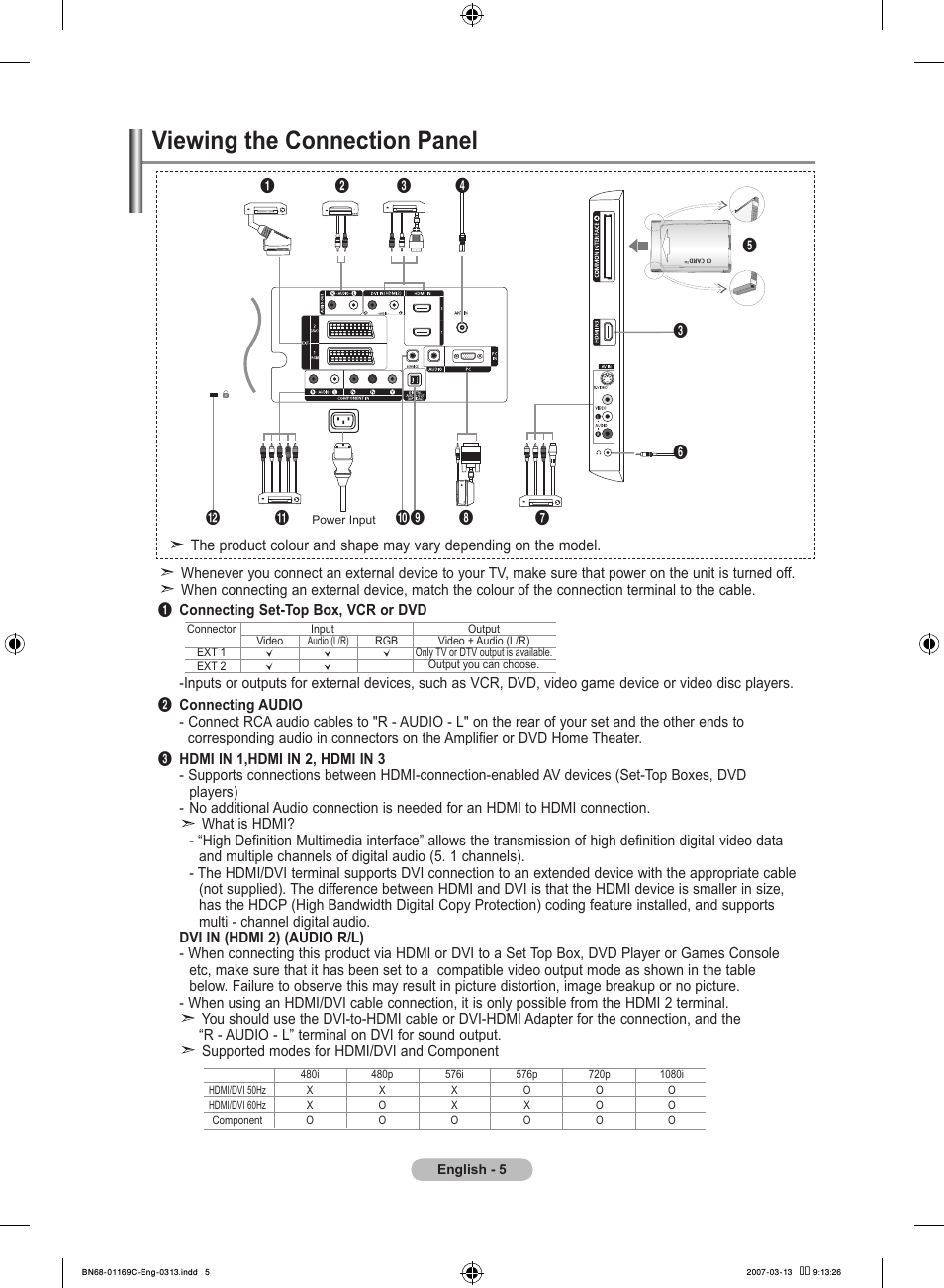 Viewing the connection panel | Samsung LE40R88BD User Manual | Page 7 / 560