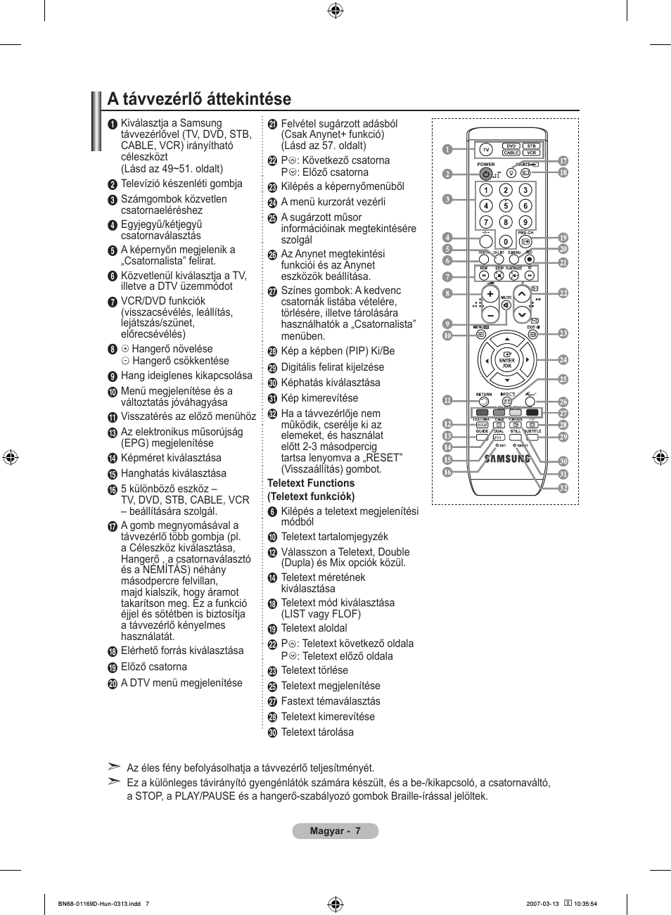 A távvezérlő áttekintése | Samsung LE40R88BD User Manual | Page 71 / 560