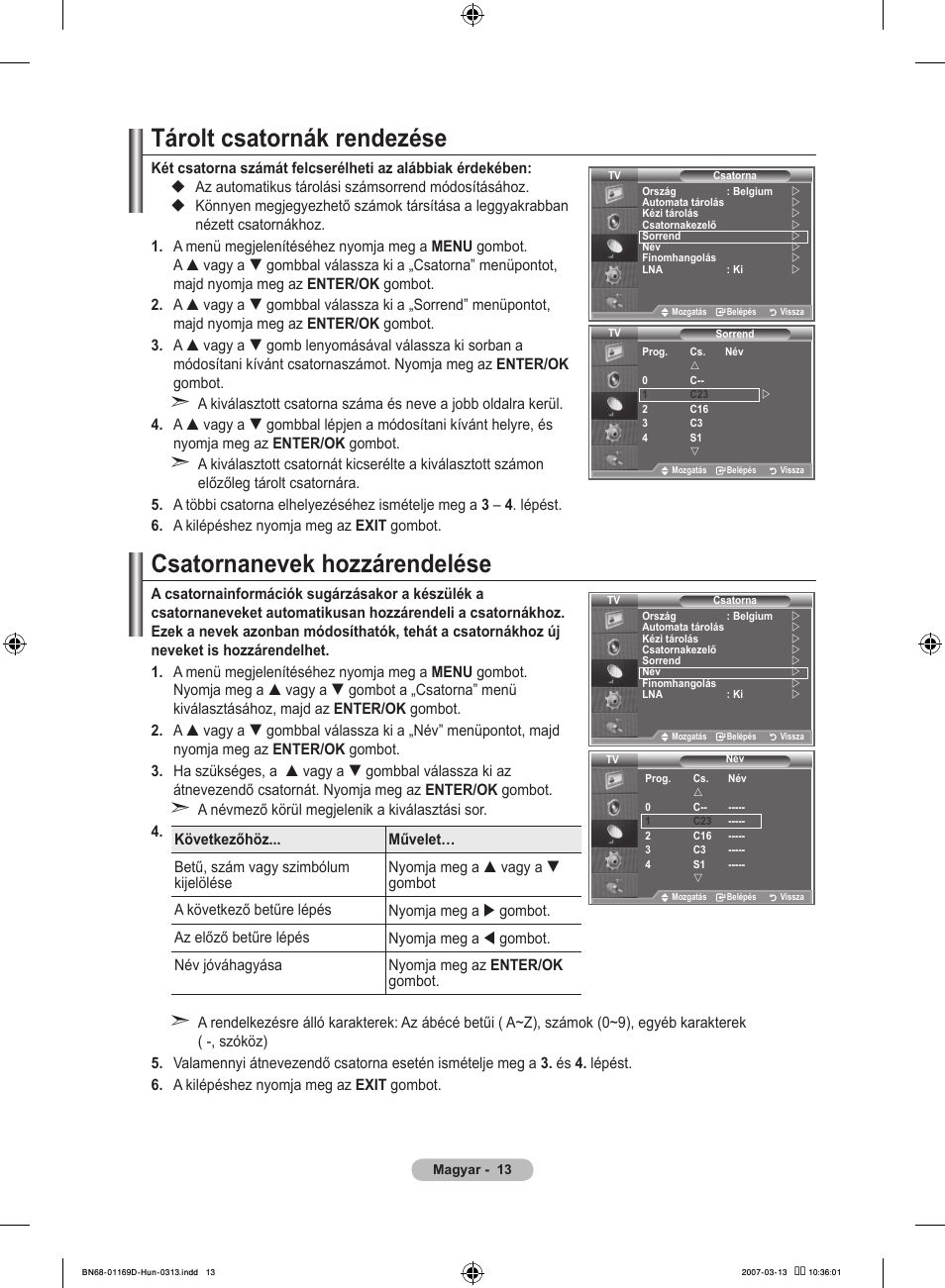 Tárolt csatornák rendezése, Csatornanevek hozzárendelése | Samsung LE40R88BD User Manual | Page 77 / 560