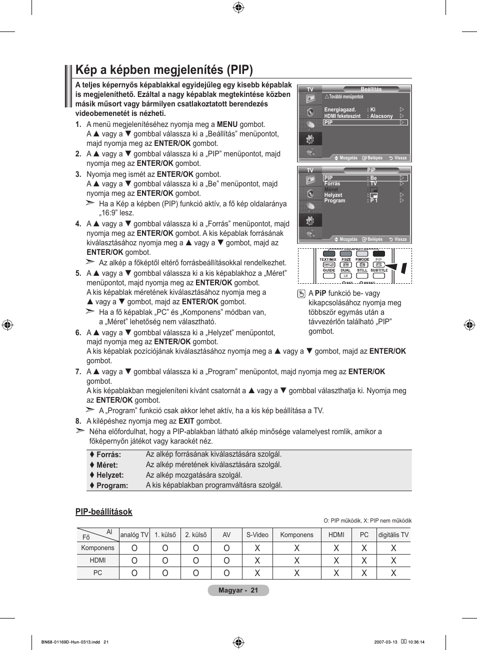 Kép a képben megjelenítés (pip) | Samsung LE40R88BD User Manual | Page 85 / 560