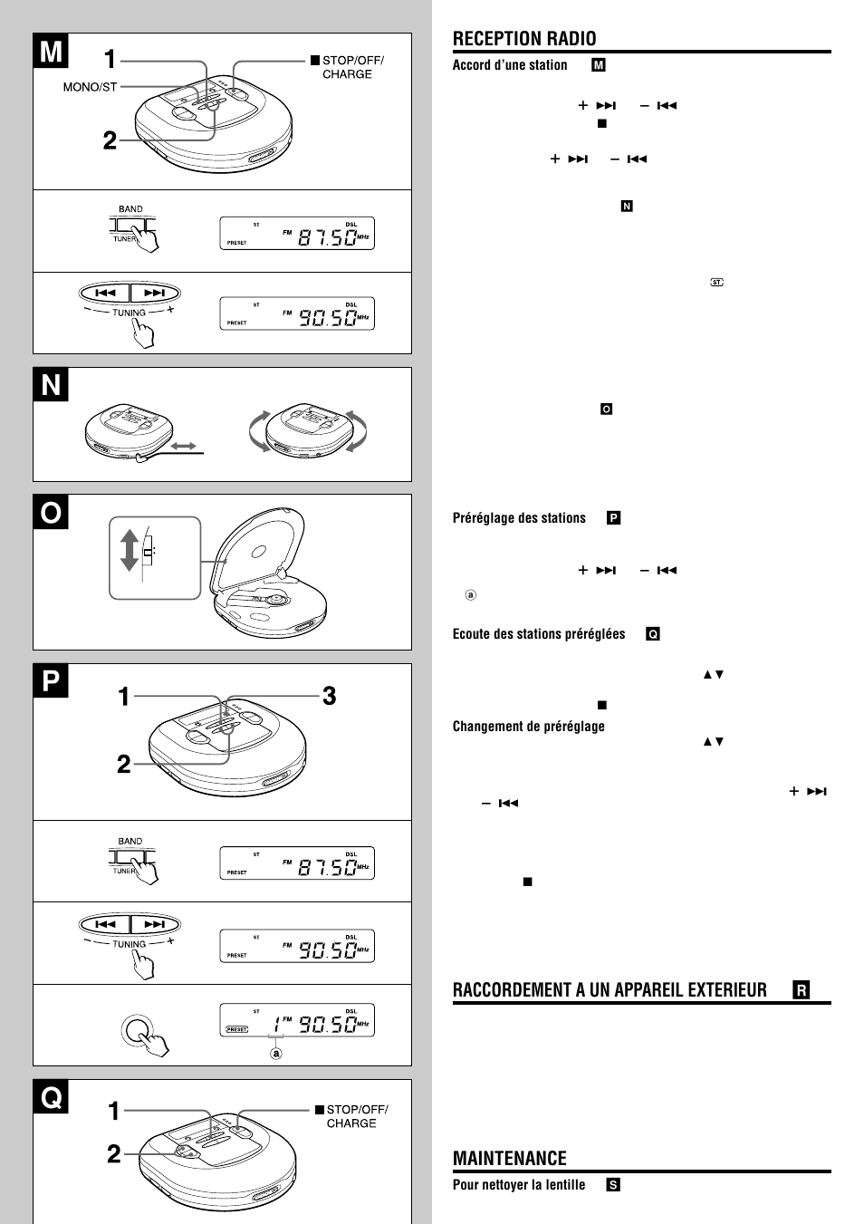 No p, Reception radio, Raccordement a un appareil exterieur → r | Maintenance | Aiwa XP-R207 User Manual | Page 23 / 24