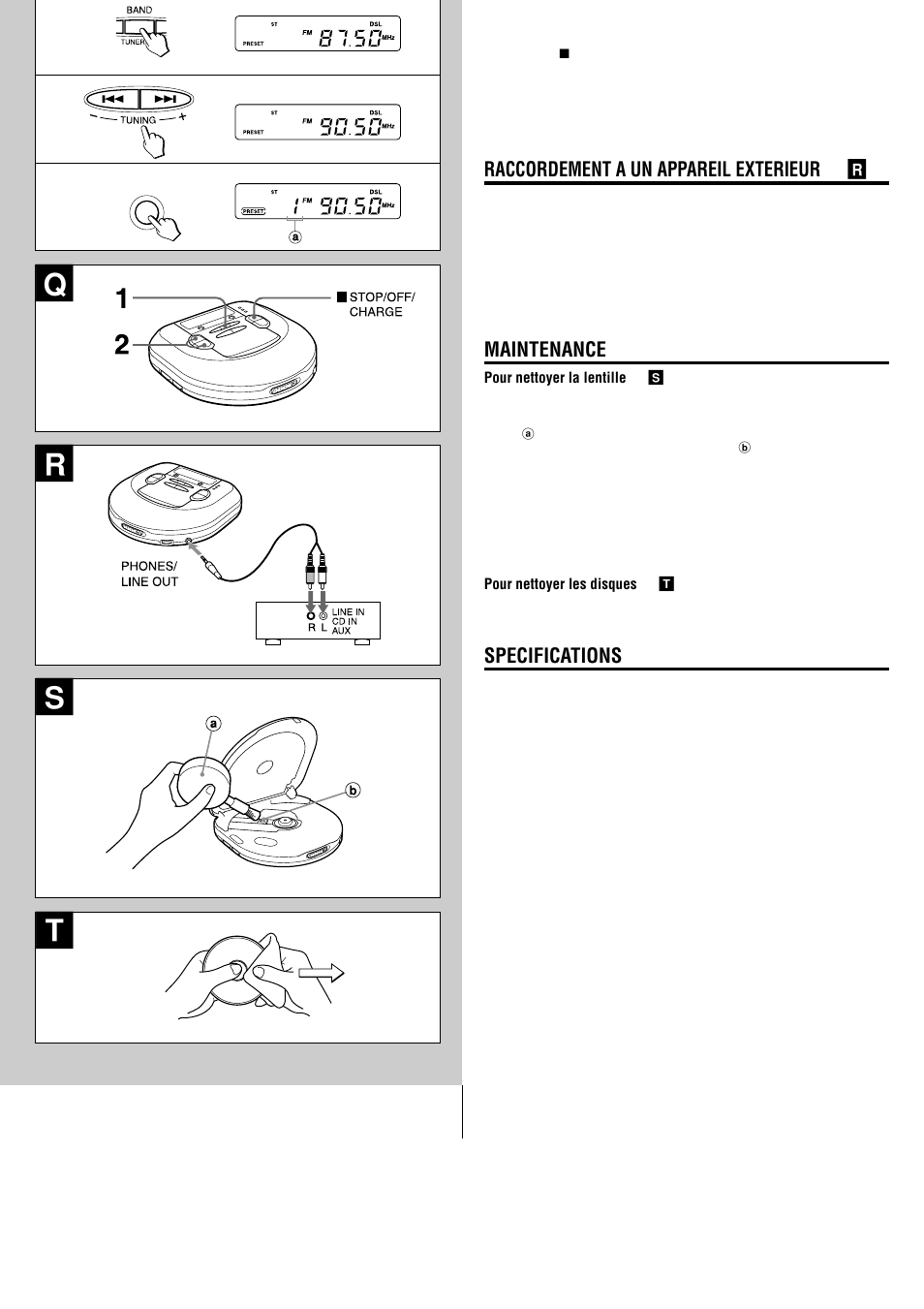 Rs t, Raccordement a un appareil exterieur → r, Maintenance | Specifications, Xp-r207 (au) f page 2 | Aiwa XP-R207 User Manual | Page 24 / 24