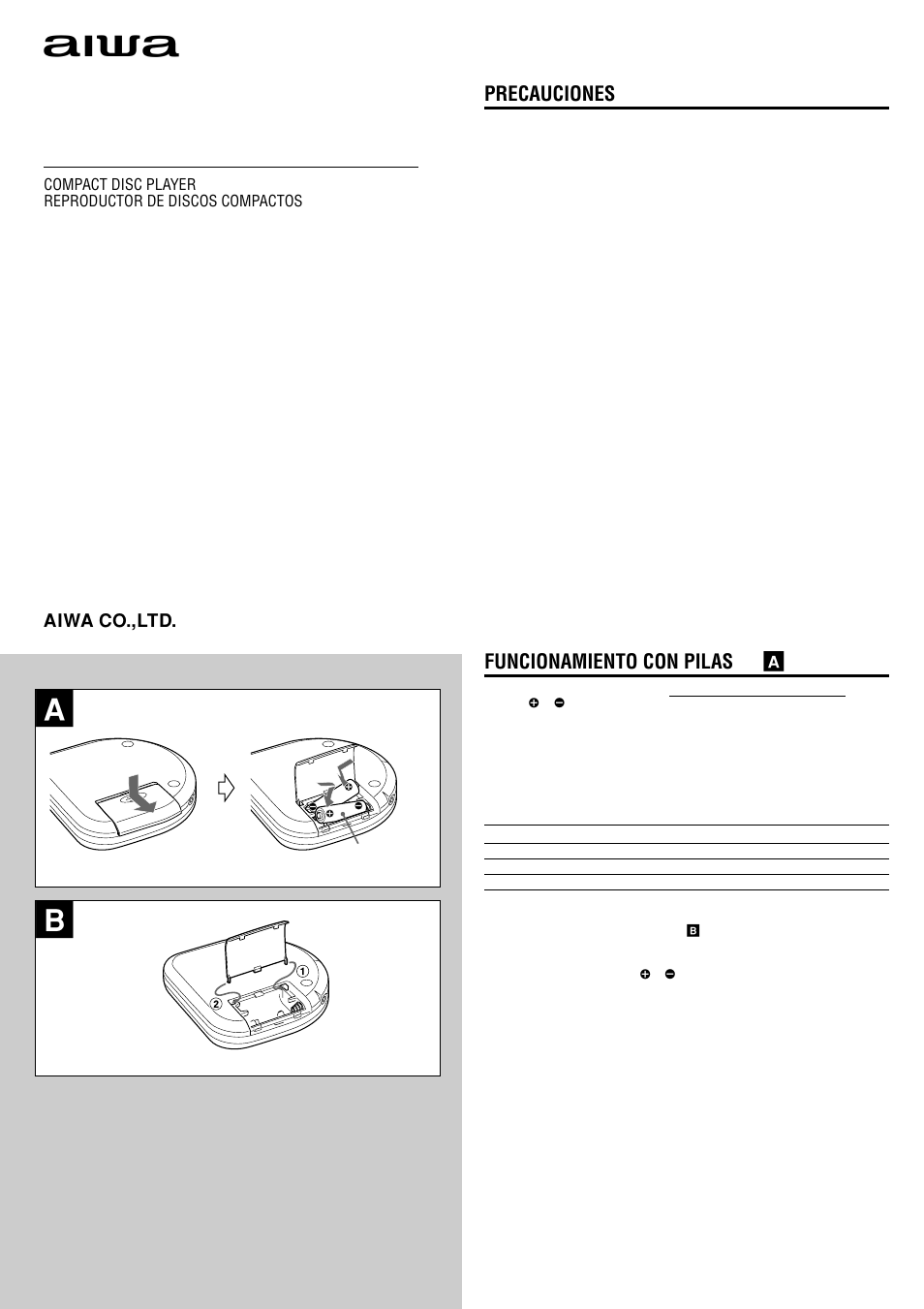 Xp-r207, Precauciones, Funcionamiento con pilas → a | Aiwa XP-R207 User Manual | Page 9 / 24