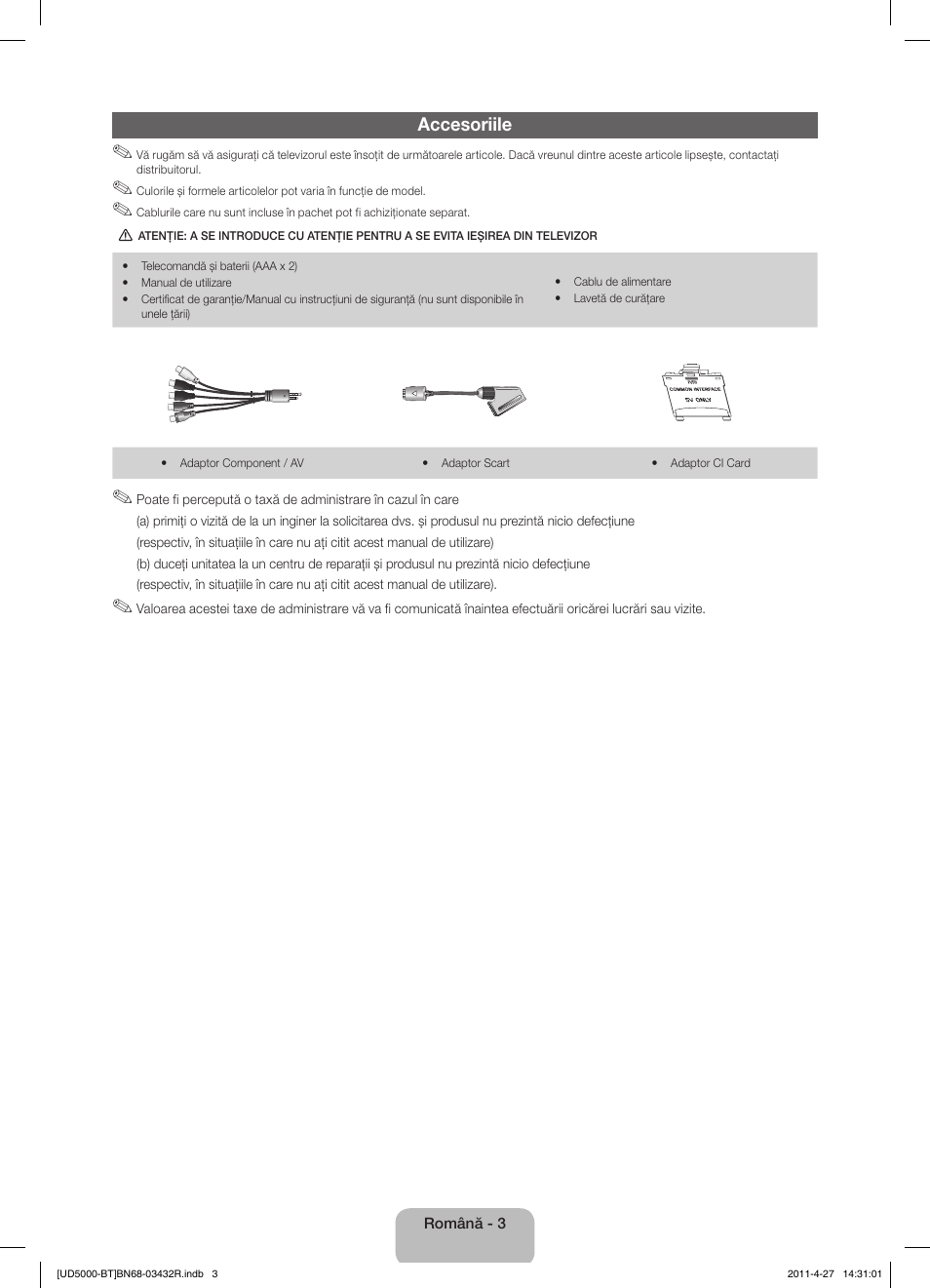 Accesoriile | Samsung UE22D5010NW User Manual | Page 115 / 146