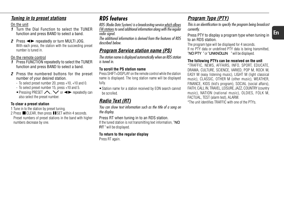 Rds features, 13 en | Aiwa NSX-R71 User Manual | Page 13 / 24