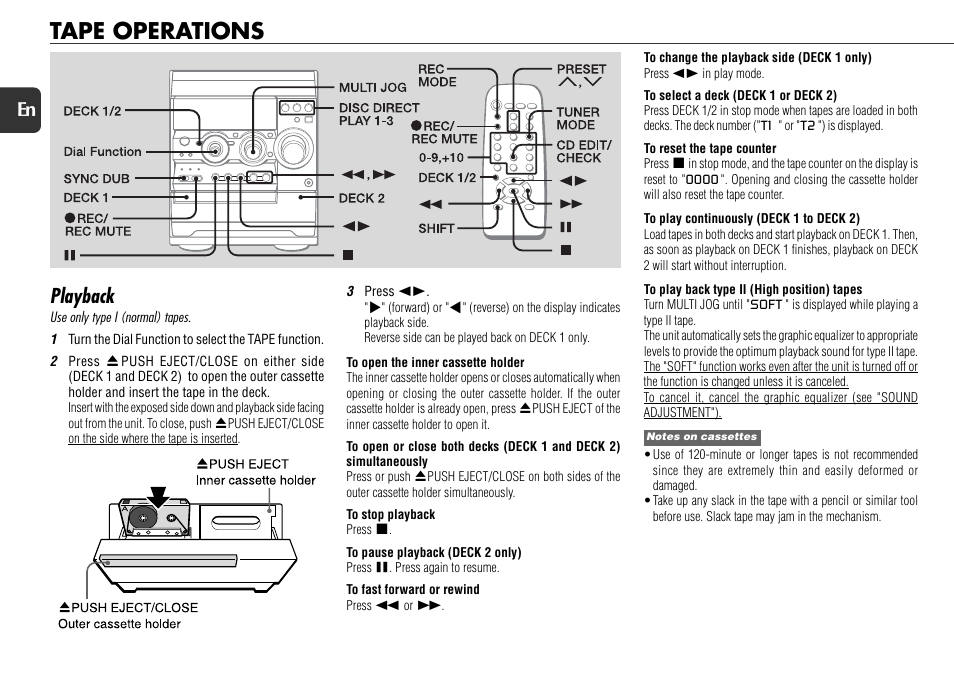 Tape operations, Playback, 16 en | Aiwa NSX-R71 User Manual | Page 16 / 24
