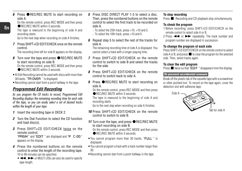 18 en, Programmed edit recording | Aiwa NSX-R71 User Manual | Page 18 / 24
