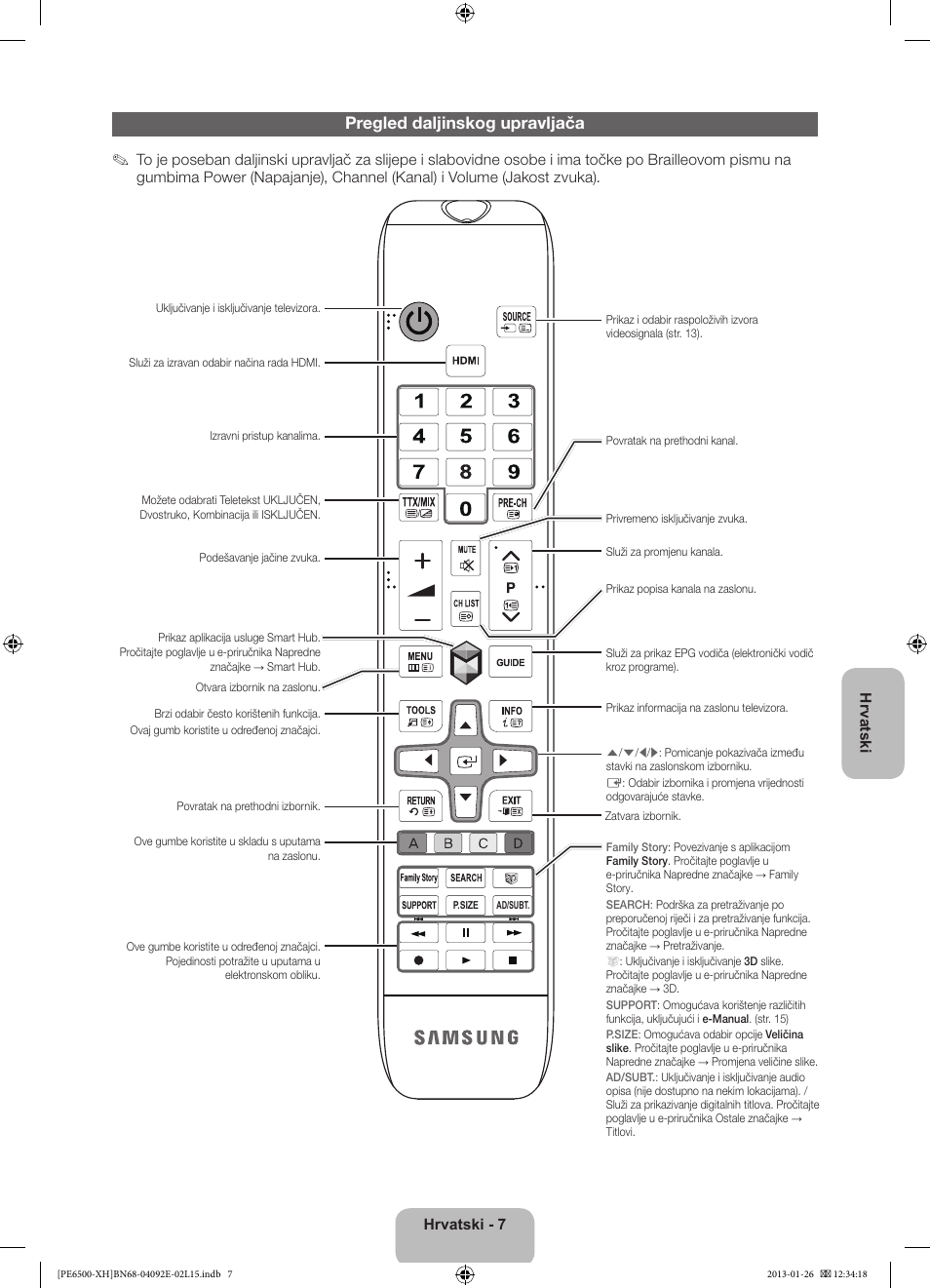 Pregled daljinskog upravljača | Samsung PS51E6500ES User Manual | Page 117 / 354