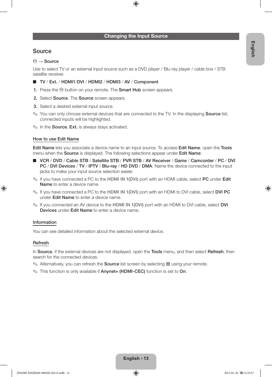 Source | Samsung PS51E6500ES User Manual | Page 13 / 354