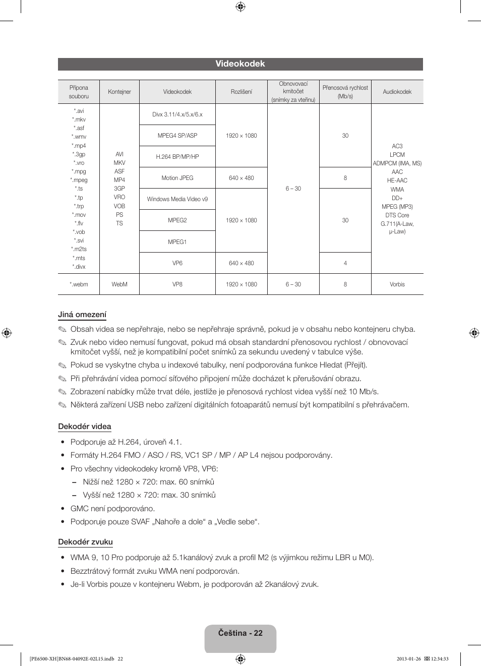 Videokodek | Samsung PS51E6500ES User Manual | Page 154 / 354