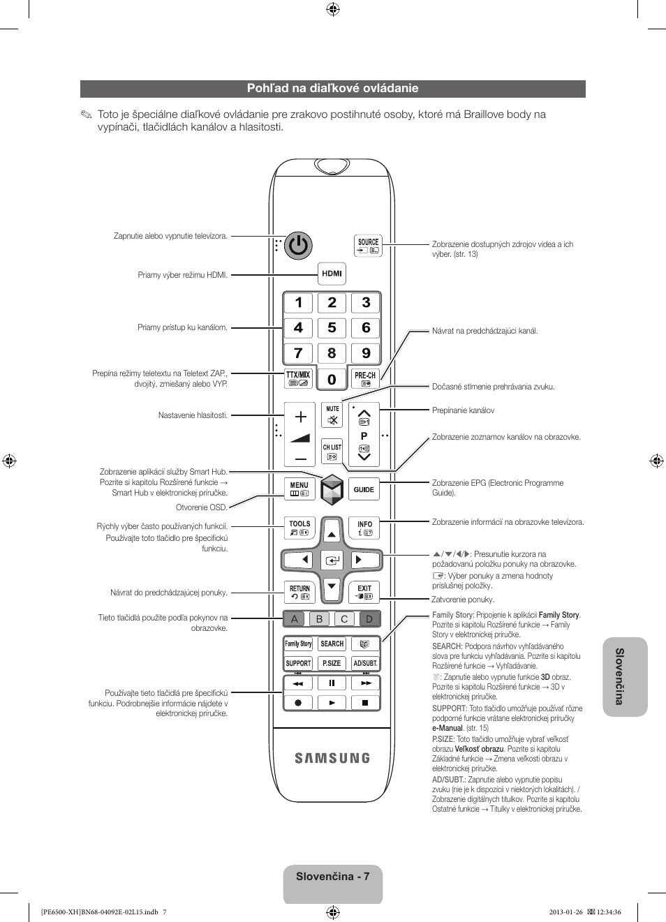 Pohľad na diaľkové ovládanie | Samsung PS51E6500ES User Manual | Page 161 / 354