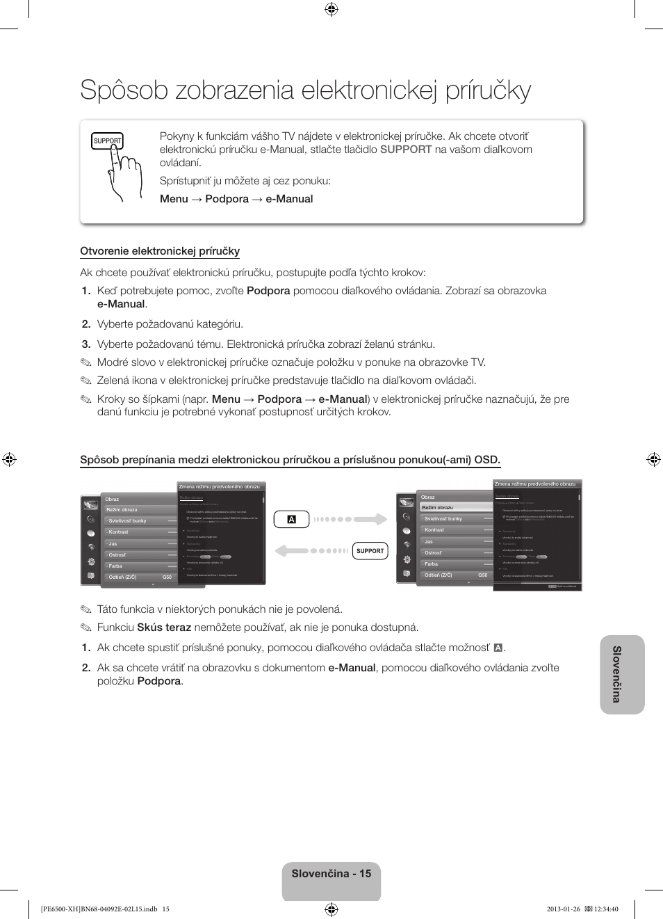 Spôsob zobrazenia elektronickej príručky, Slovenčina - 15 slovenčina, Táto funkcia v niektorých ponukách nie je povolená | Samsung PS51E6500ES User Manual | Page 169 / 354