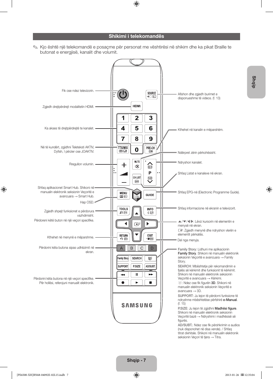 Shikimi i telekomandës | Samsung PS51E6500ES User Manual | Page 227 / 354