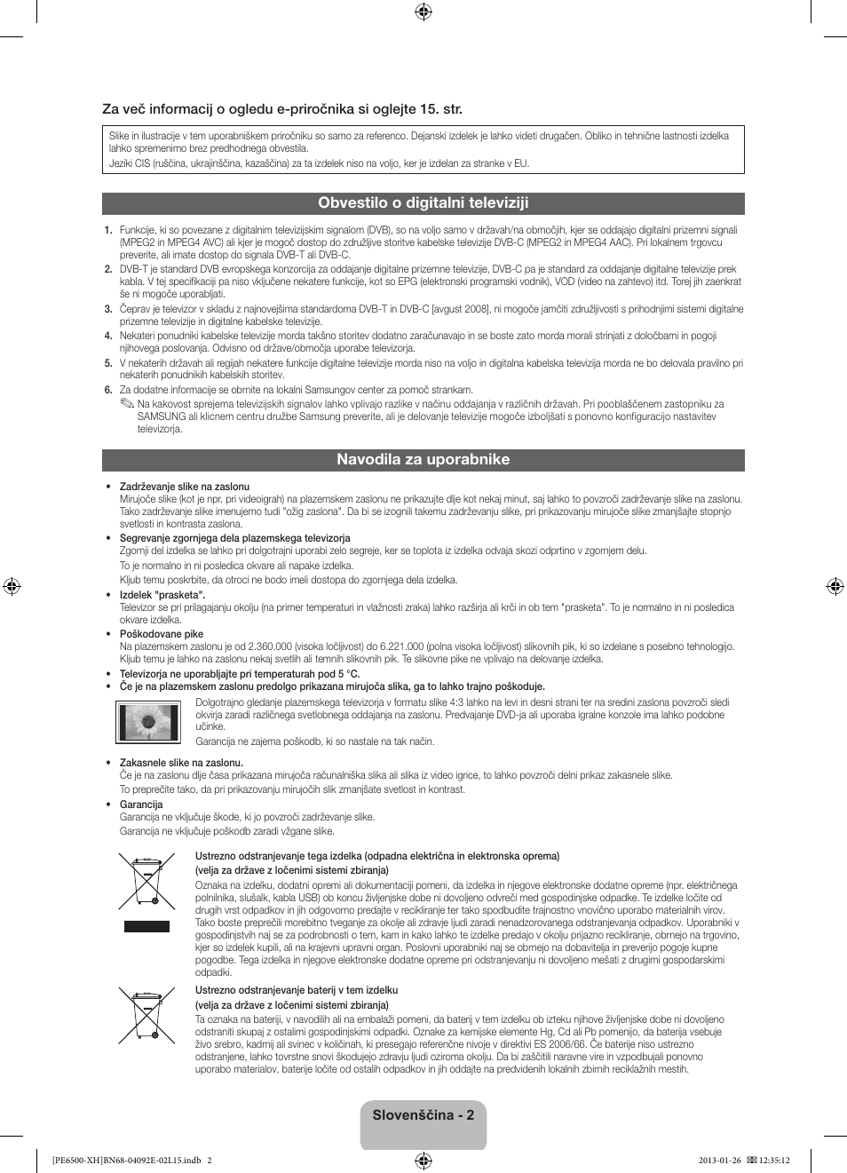 Obvestilo o digitalni televiziji, Navodila za uporabnike | Samsung PS51E6500ES User Manual | Page 266 / 354