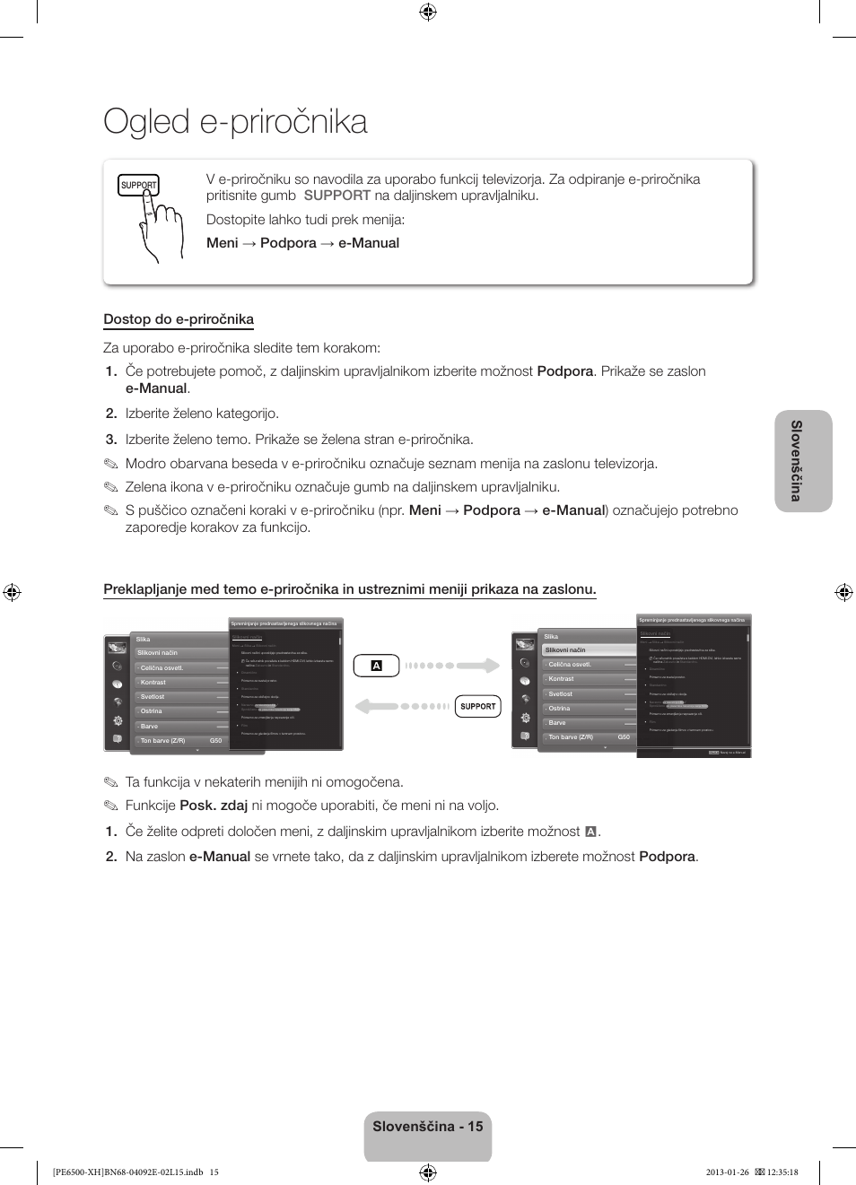 Ogled e-priročnika, Slovenščina - 15 slovenščina, Ta funkcija v nekaterih menijih ni omogočena | Samsung PS51E6500ES User Manual | Page 279 / 354