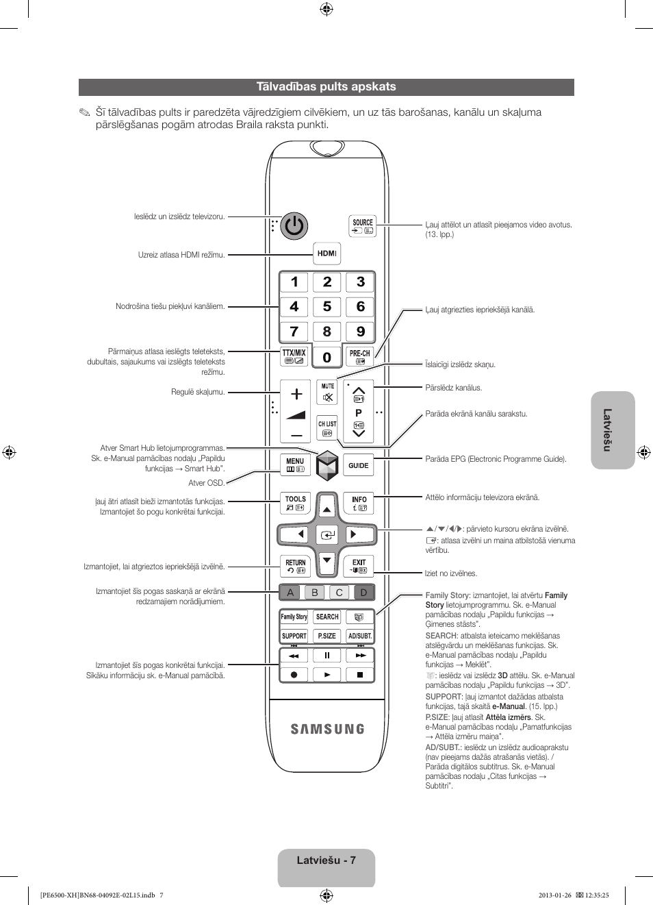 Tālvadības pults apskats | Samsung PS51E6500ES User Manual | Page 293 / 354