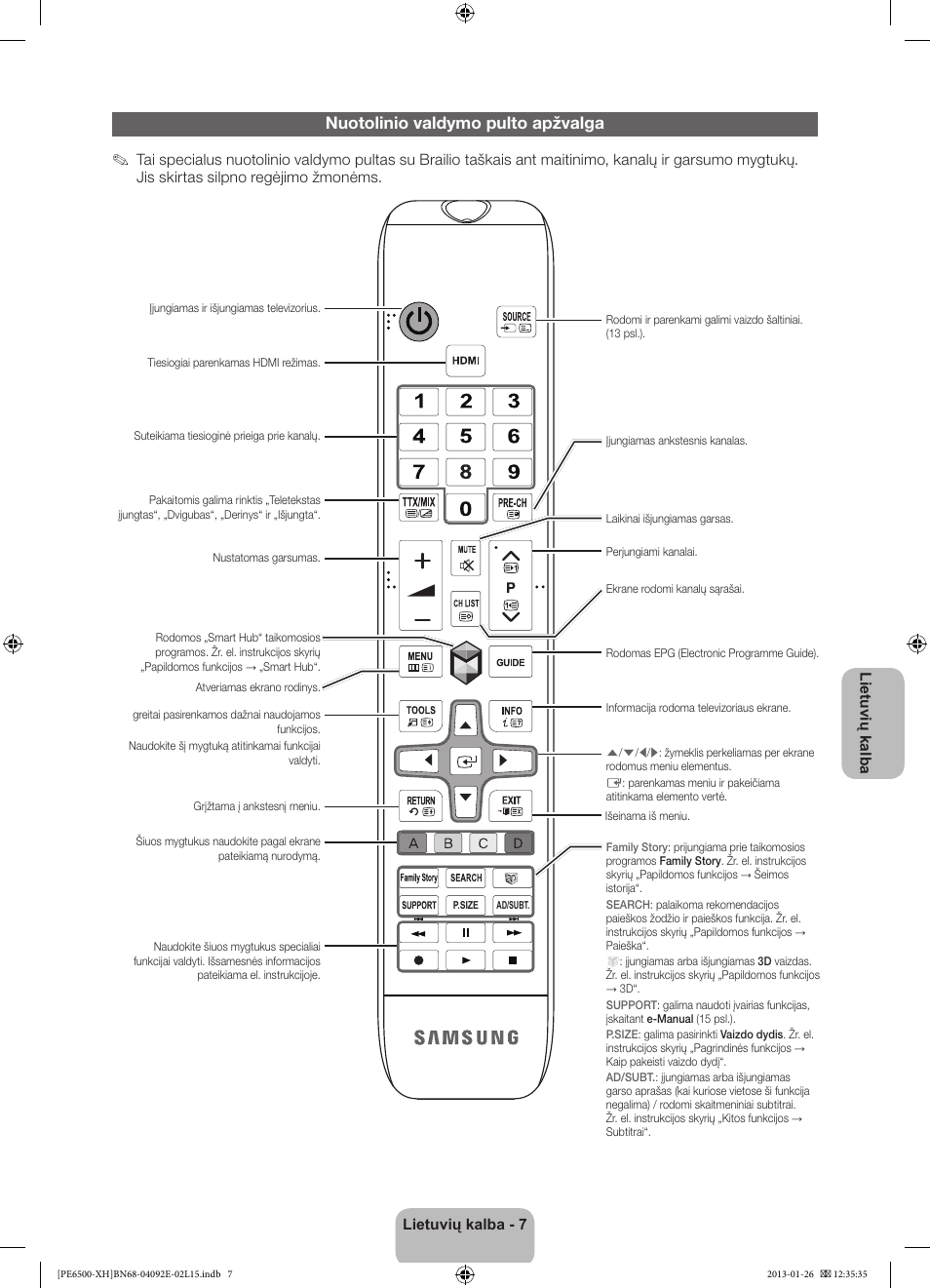 Nuotolinio valdymo pulto apžvalga | Samsung PS51E6500ES User Manual | Page 315 / 354
