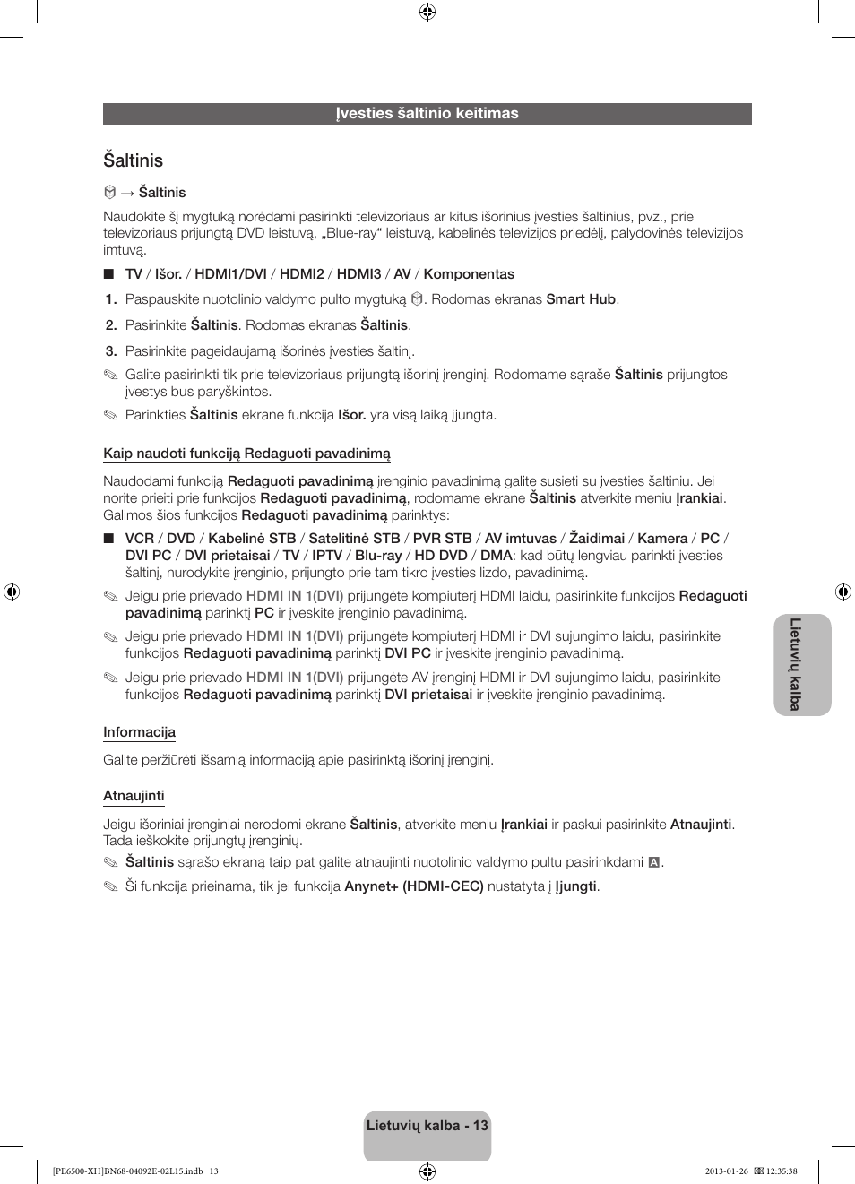 Šaltinis | Samsung PS51E6500ES User Manual | Page 321 / 354