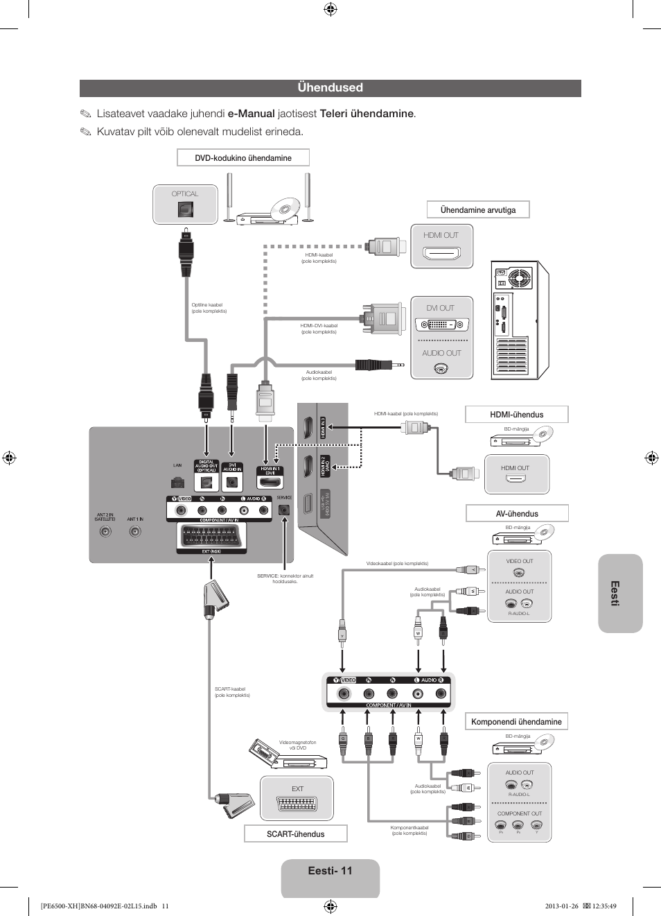 Ühendused, Eesti- 11 eesti, Kuvatav pilt võib olenevalt mudelist erineda | Samsung PS51E6500ES User Manual | Page 341 / 354