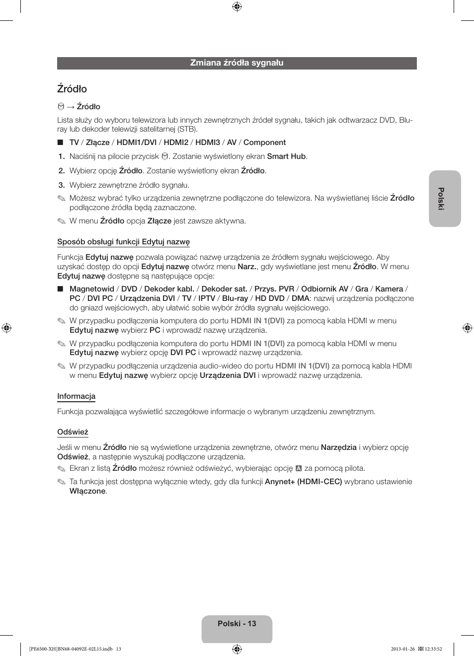 Źródło | Samsung PS51E6500ES User Manual | Page 57 / 354