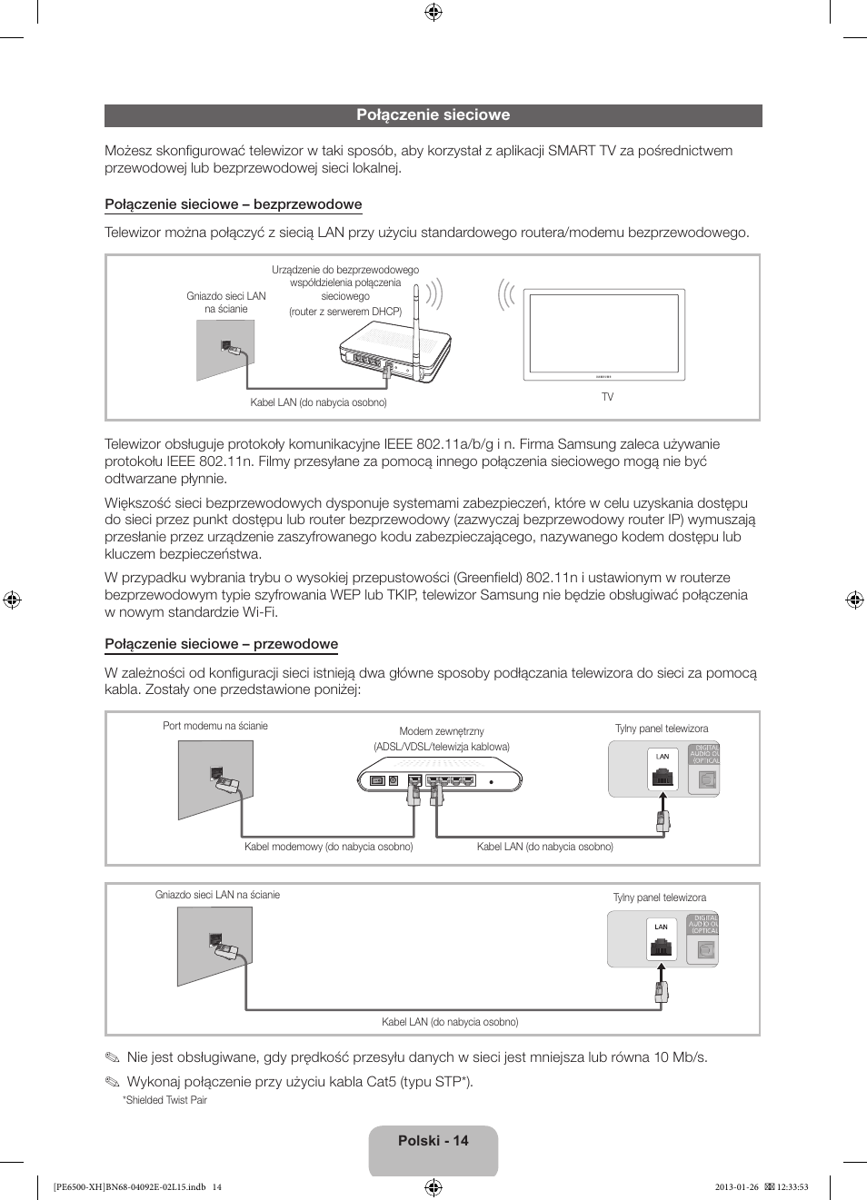 Połączenie sieciowe | Samsung PS51E6500ES User Manual | Page 58 / 354