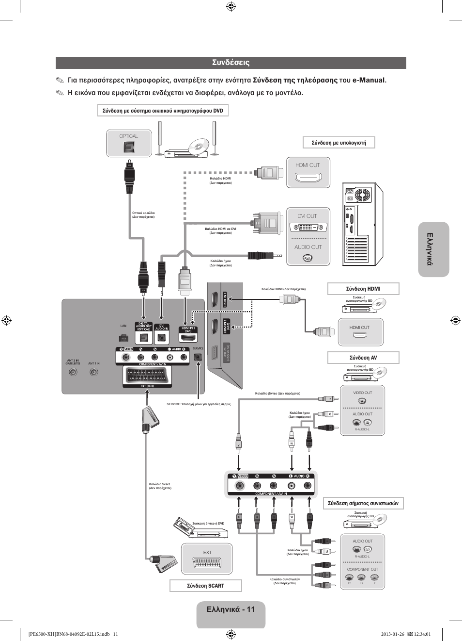 Συνδέσεις, Ελληνικά - 11 ελληνικ ά | Samsung PS51E6500ES User Manual | Page 77 / 354