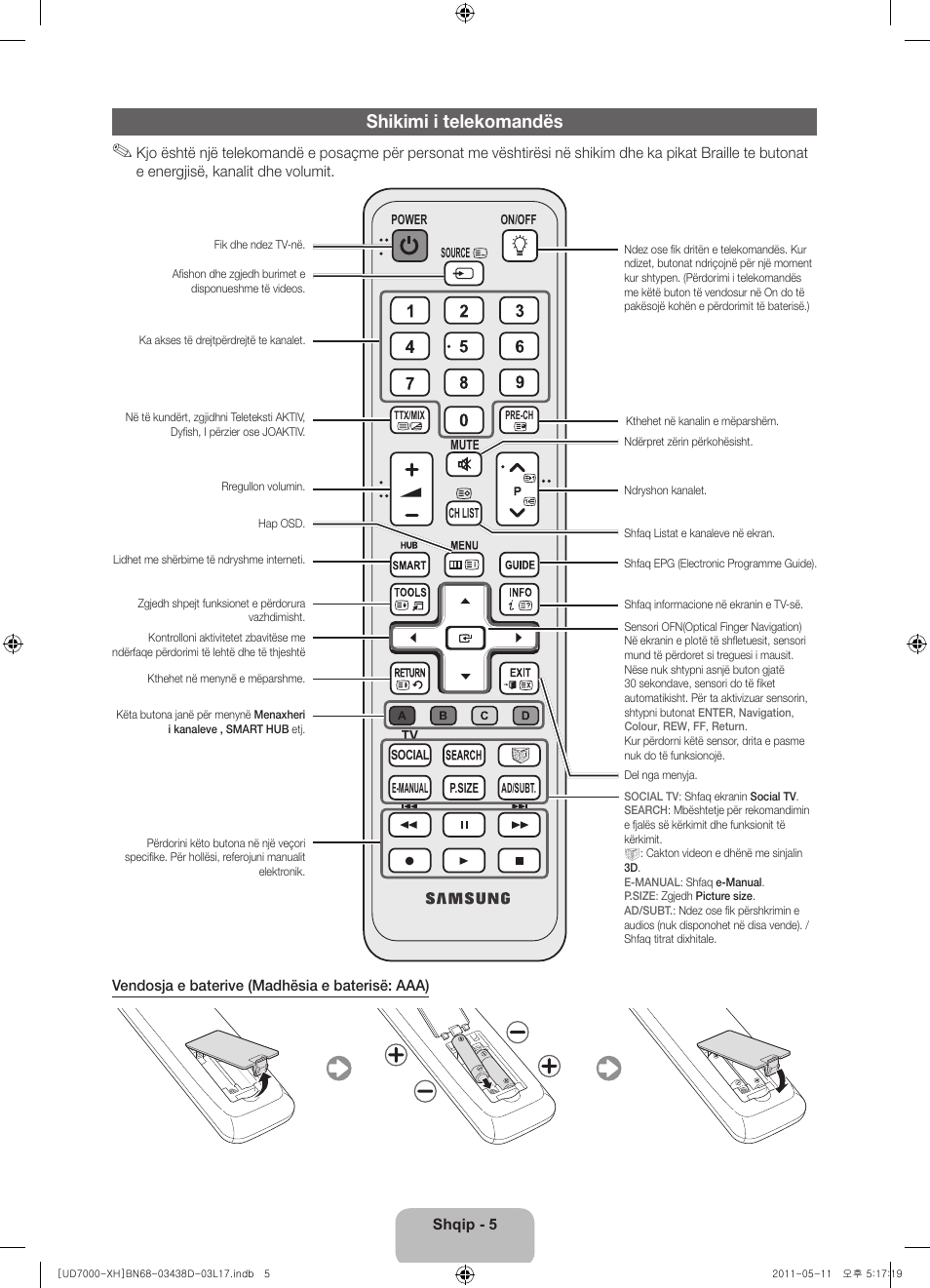 Shikimi i telekomandës | Samsung UE46D7000LS User Manual | Page 207 / 344