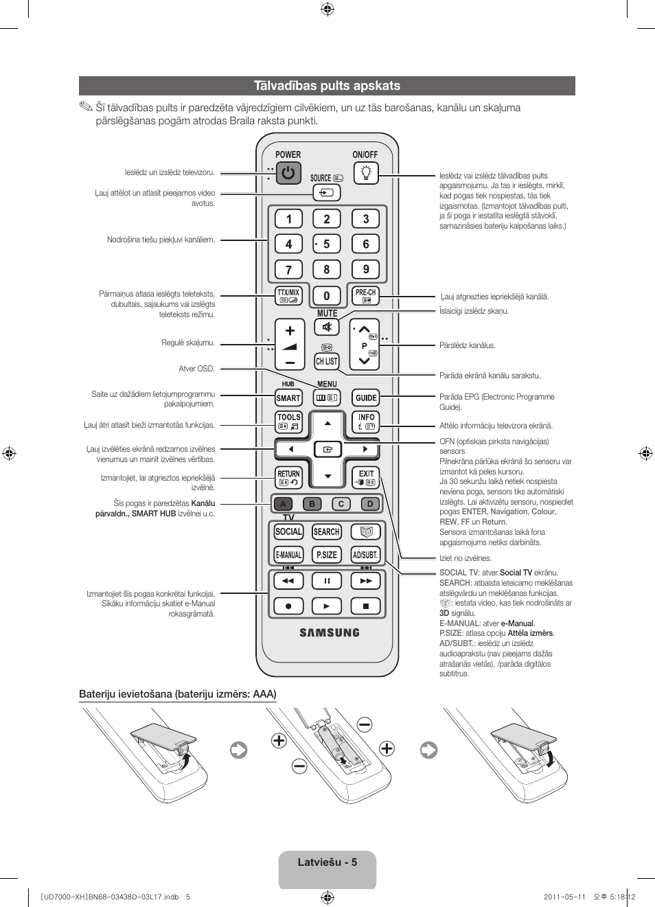 Tālvadības pults apskats | Samsung UE46D7000LS User Manual | Page 267 / 344