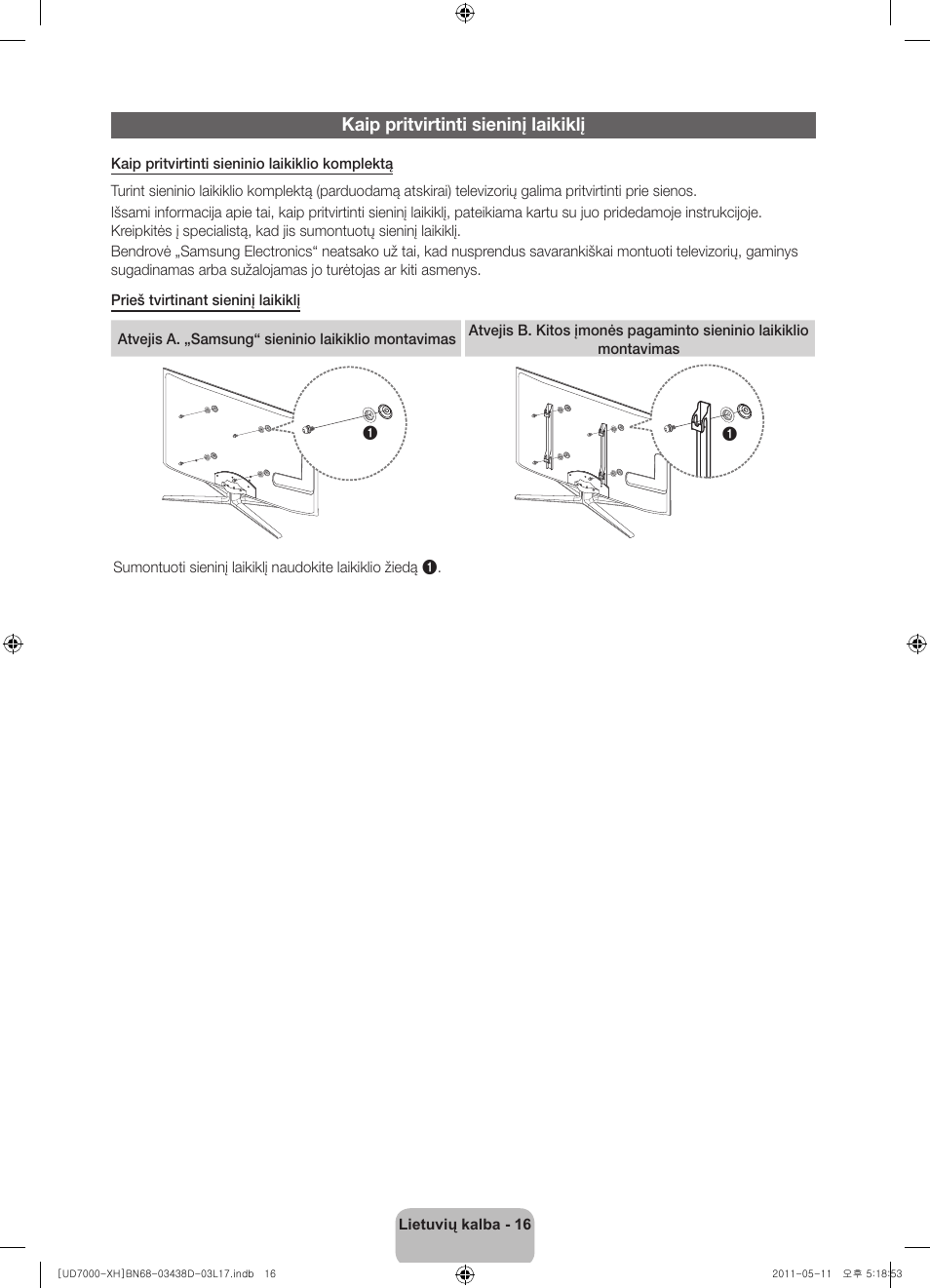 Kaip pritvirtinti sieninį laikiklį | Samsung UE46D7000LS User Manual | Page 298 / 344