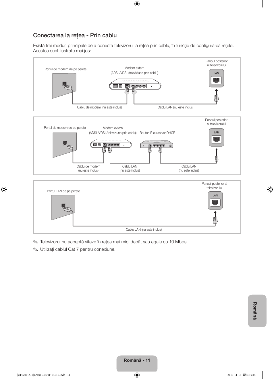 Conectarea la reţea - prin cablu | Samsung UE32F6200AW User Manual | Page 155 / 289