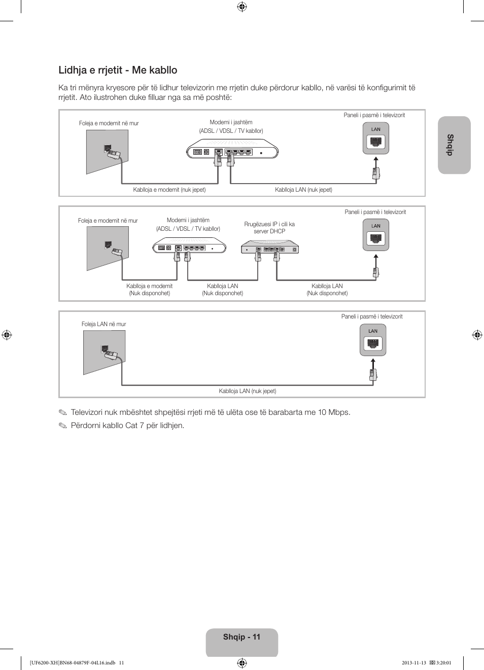 Lidhja e rrjetit - me kabllo | Samsung UE32F6200AW User Manual | Page 191 / 289