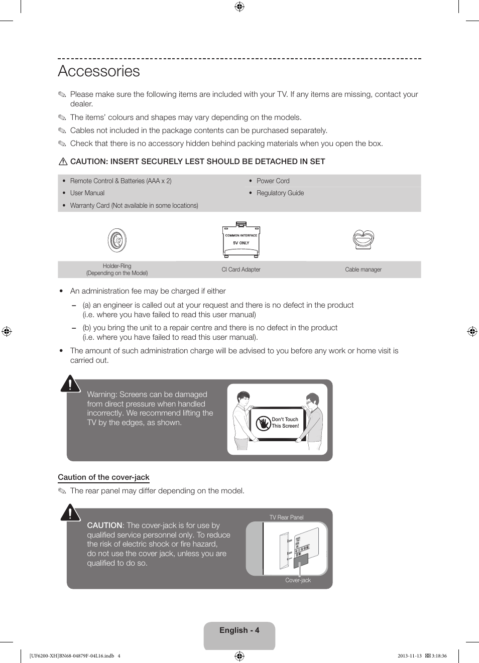 Accessories | Samsung UE32F6200AW User Manual | Page 4 / 289