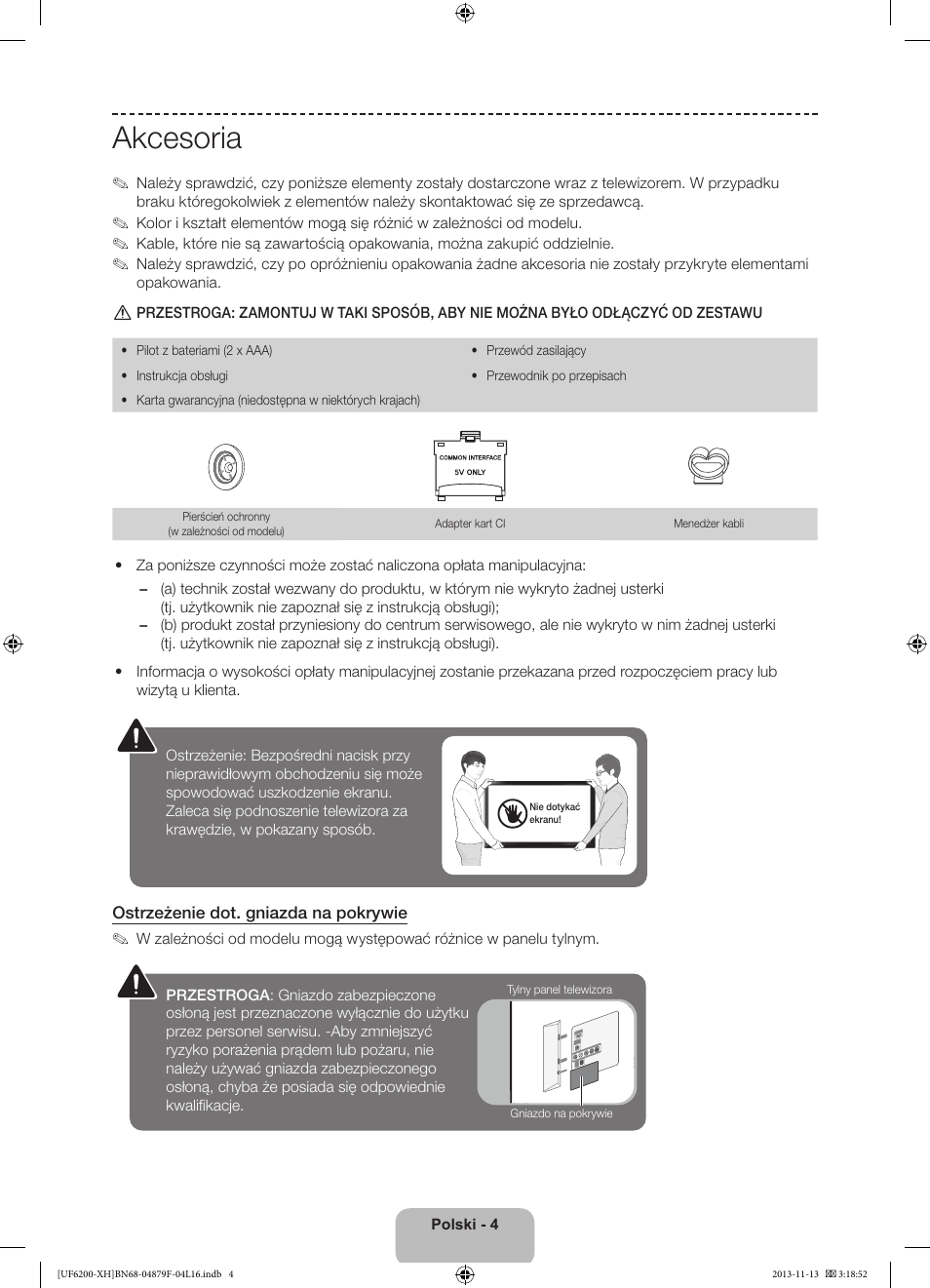 Akcesoria | Samsung UE32F6200AW User Manual | Page 40 / 289