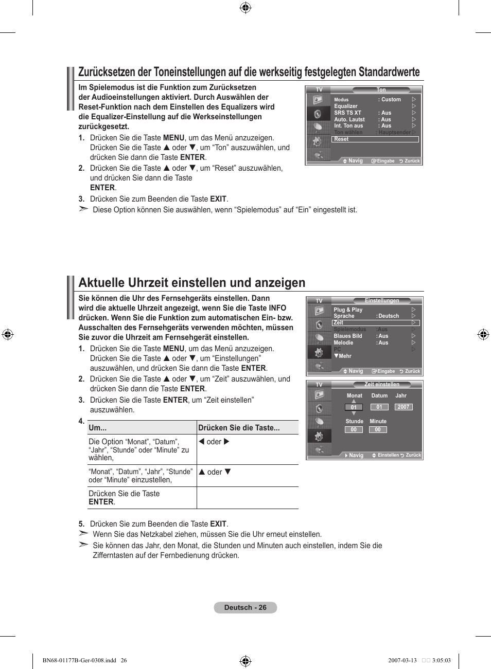 Aktuelle uhrzeit einstellen und anzeigen | Samsung LE32R81B User Manual | Page 108 / 482