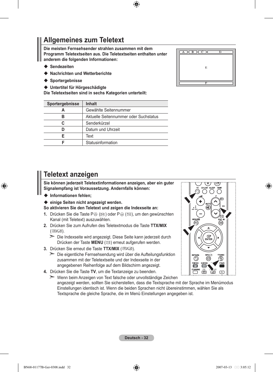 Allgemeines zum teletext, Teletext anzeigen | Samsung LE32R81B User Manual | Page 114 / 482