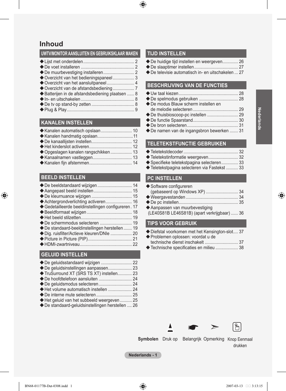 Inhoud | Samsung LE32R81B User Manual | Page 122 / 482