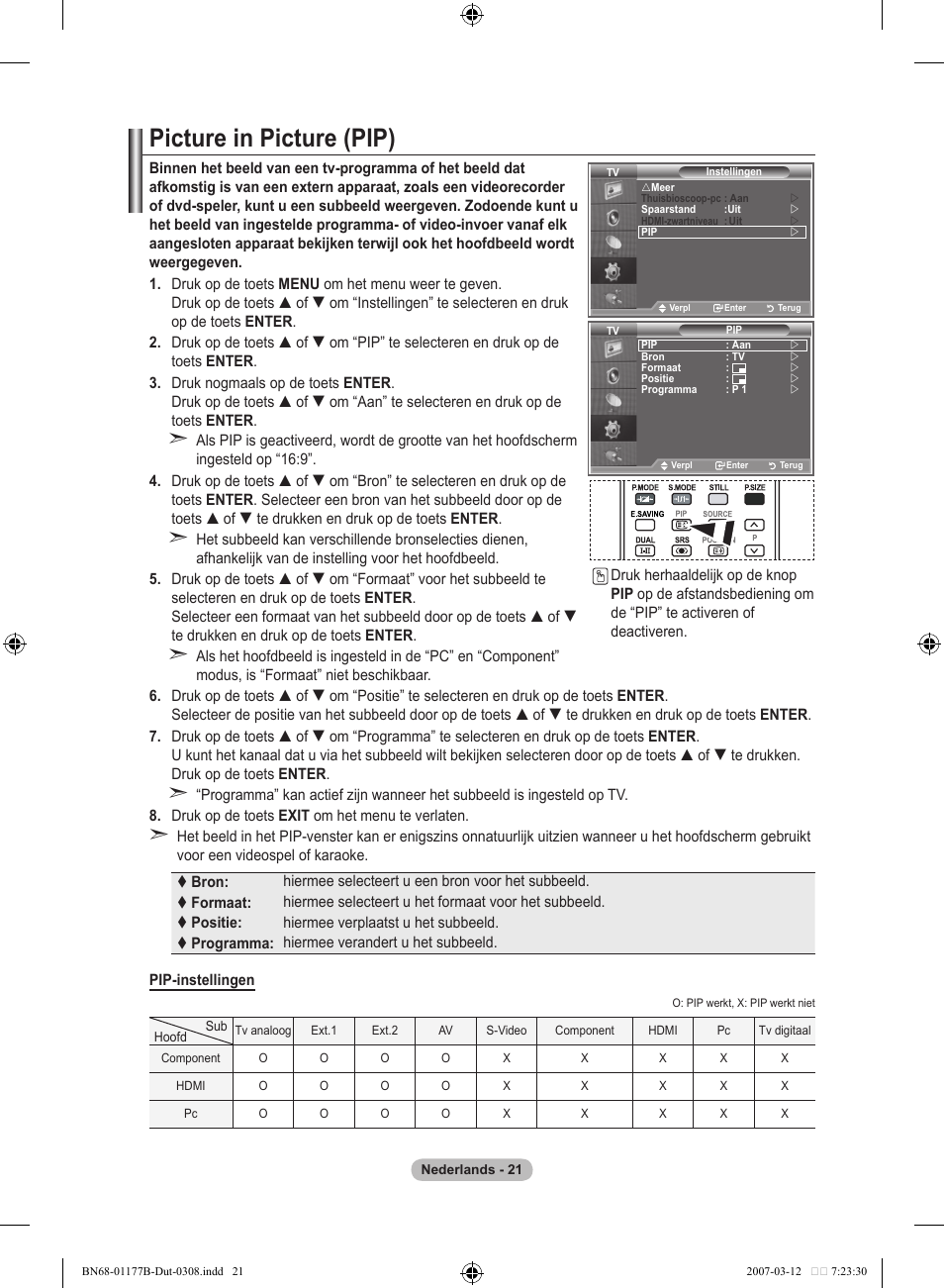 Picture in picture (pip) | Samsung LE32R81B User Manual | Page 142 / 482