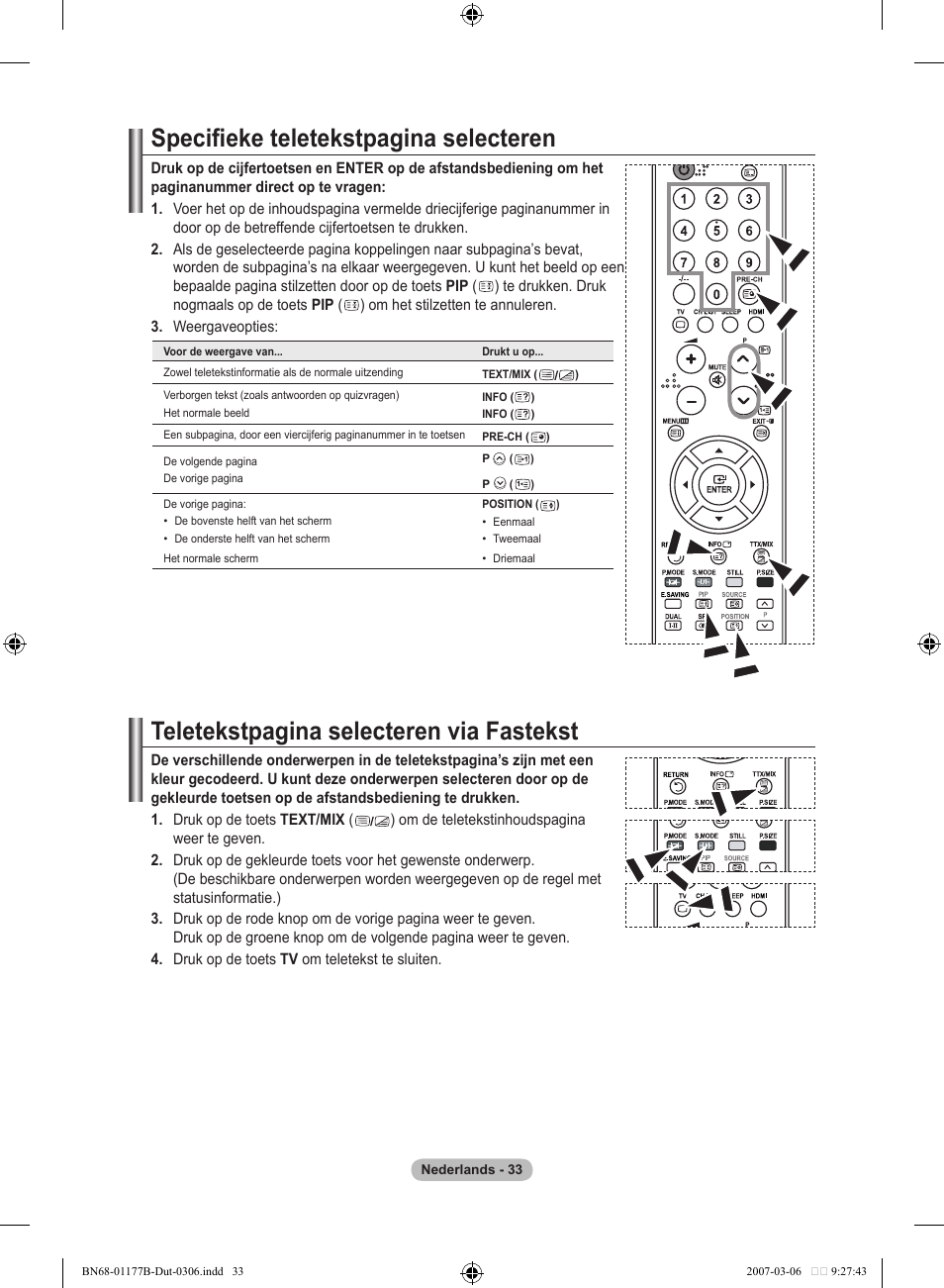 Specifieke teletekstpagina selecteren, Teletekstpagina selecteren via fastekst | Samsung LE32R81B User Manual | Page 154 / 482