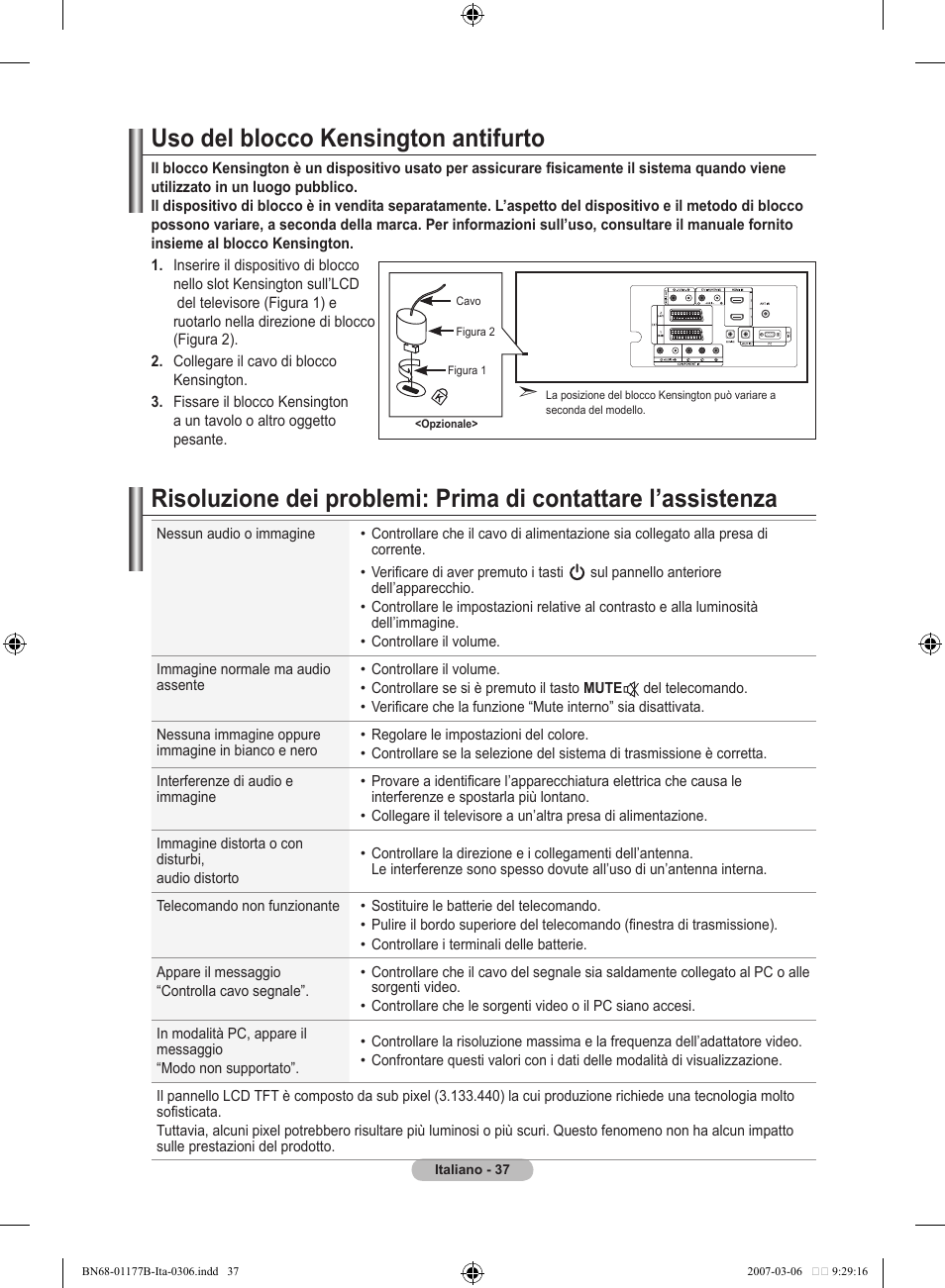 Uso del blocco kensington antifurto | Samsung LE32R81B User Manual | Page 197 / 482