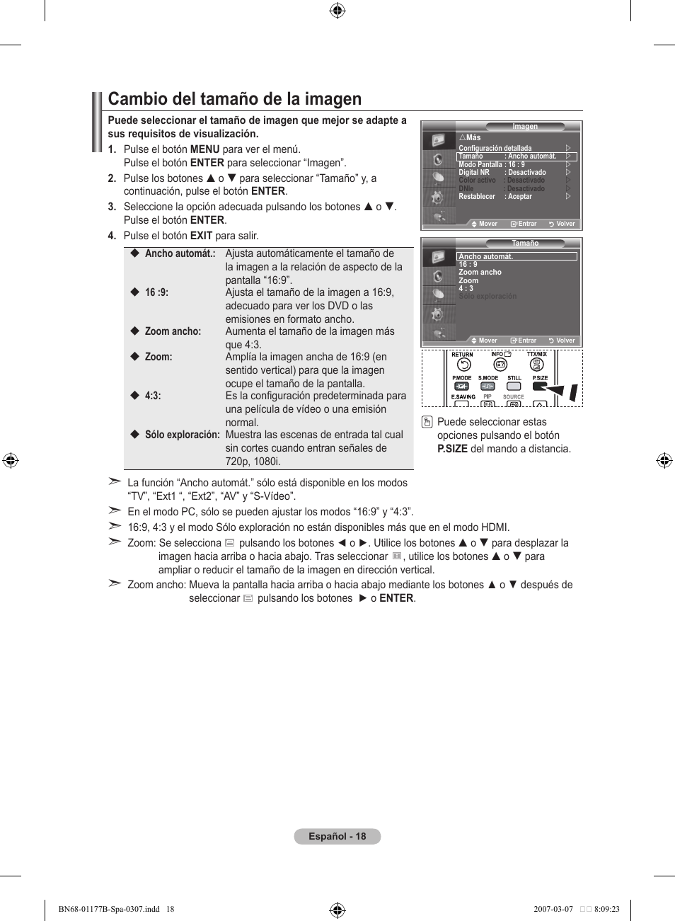 Cambio del tamaño de la imagen | Samsung LE32R81B User Manual | Page 218 / 482