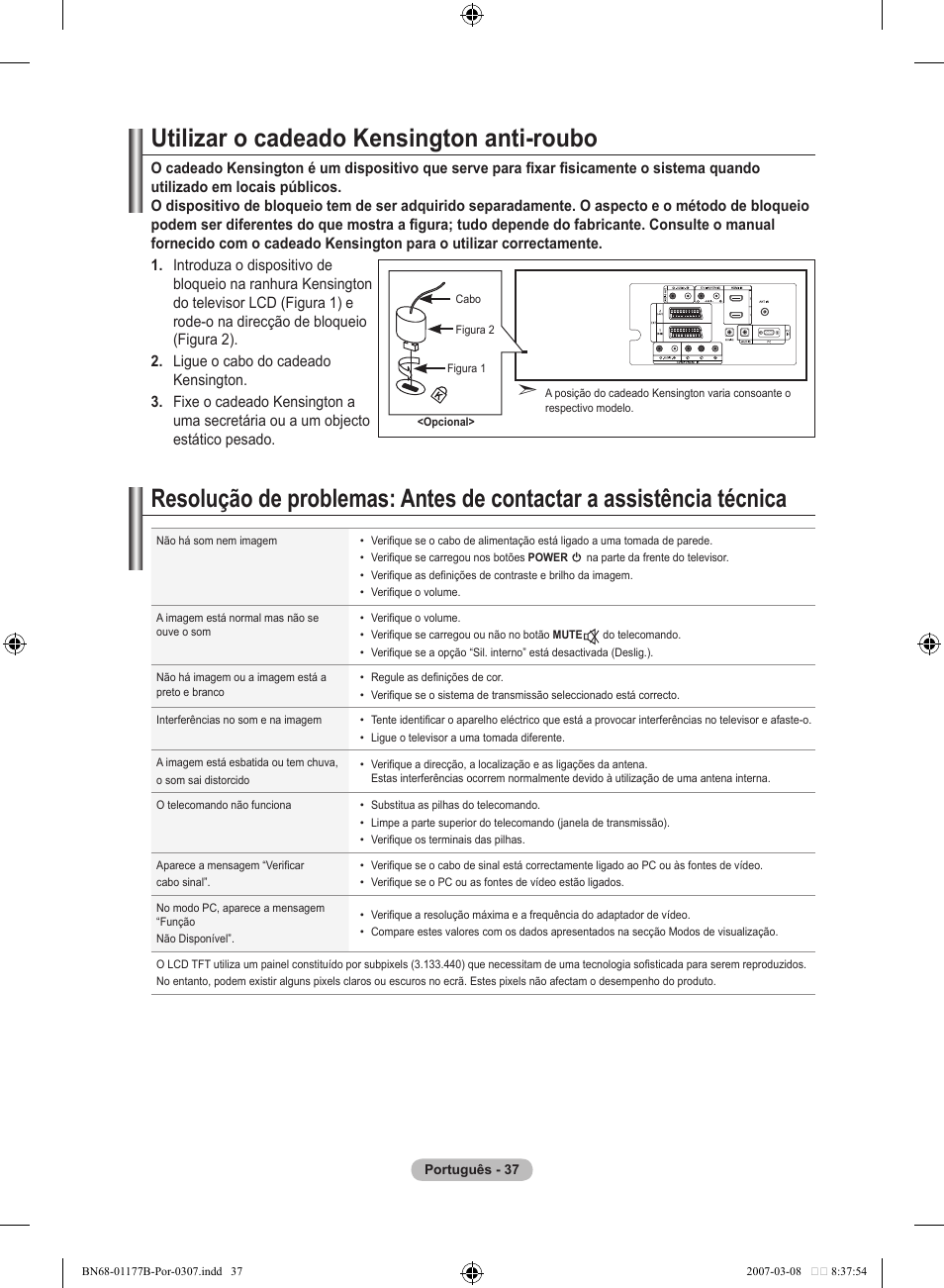 Utilizar o cadeado kensington anti-roubo | Samsung LE32R81B User Manual | Page 276 / 482