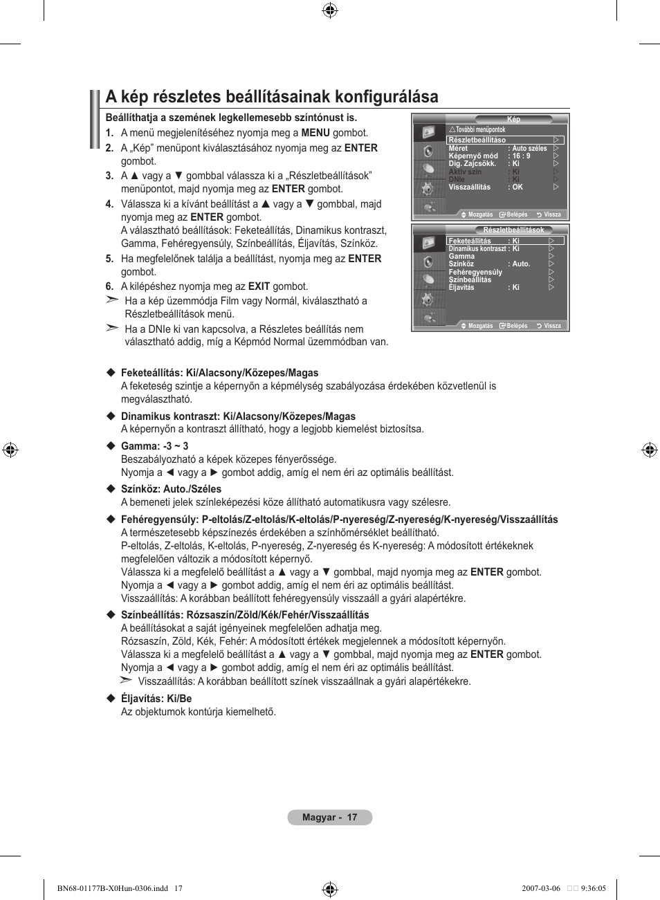 A kép részletes beállításainak konfigurálása | Samsung LE32R81B User Manual | Page 296 / 482