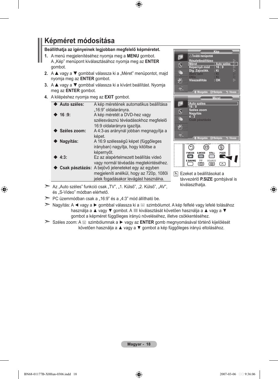 Képméret módosítása | Samsung LE32R81B User Manual | Page 297 / 482