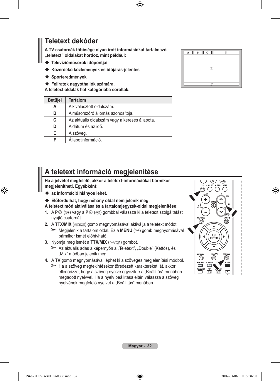 Teletext dekóder, A teletext információ megjelenítése | Samsung LE32R81B User Manual | Page 311 / 482